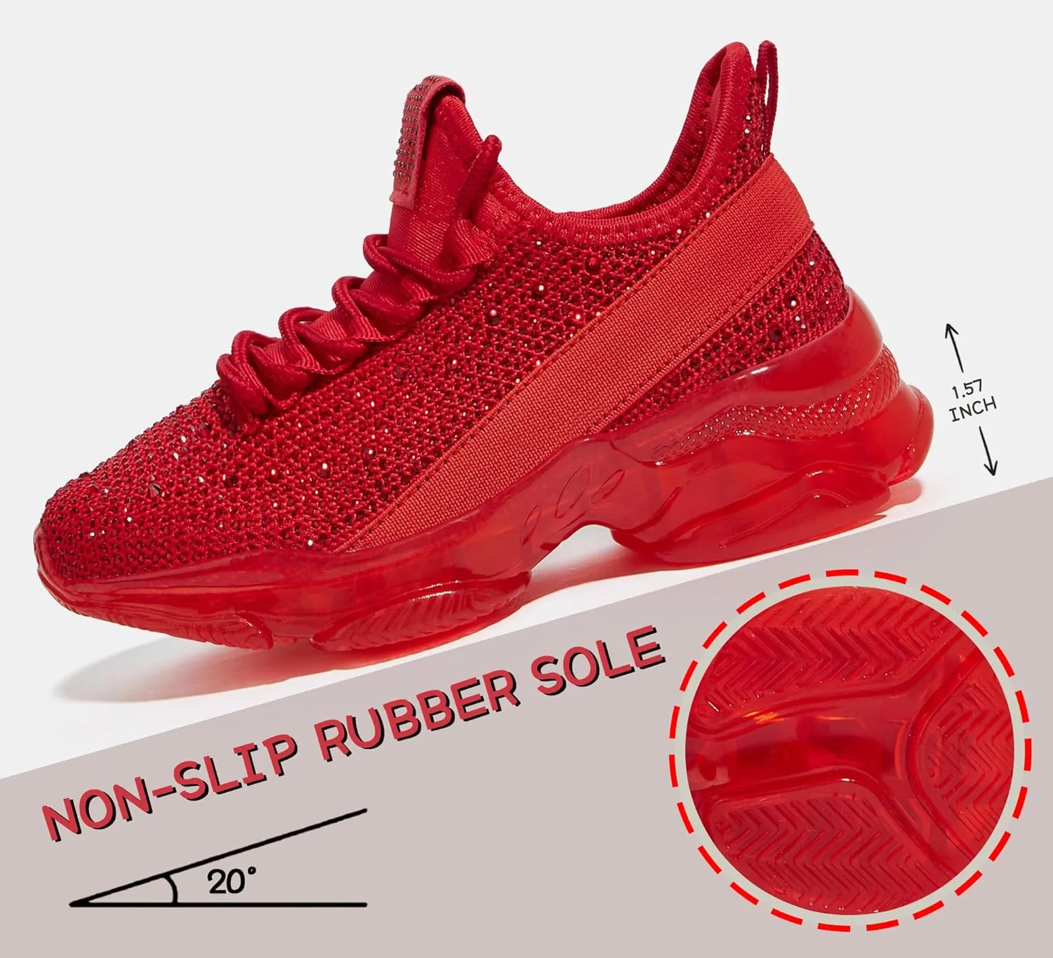 LUCKY STEP Girls Rhinestone Slip On Sneakers Kids Sparkly Lightweight Tennis School Knit Jelly Sole Glitter Walking Shoes Toddler