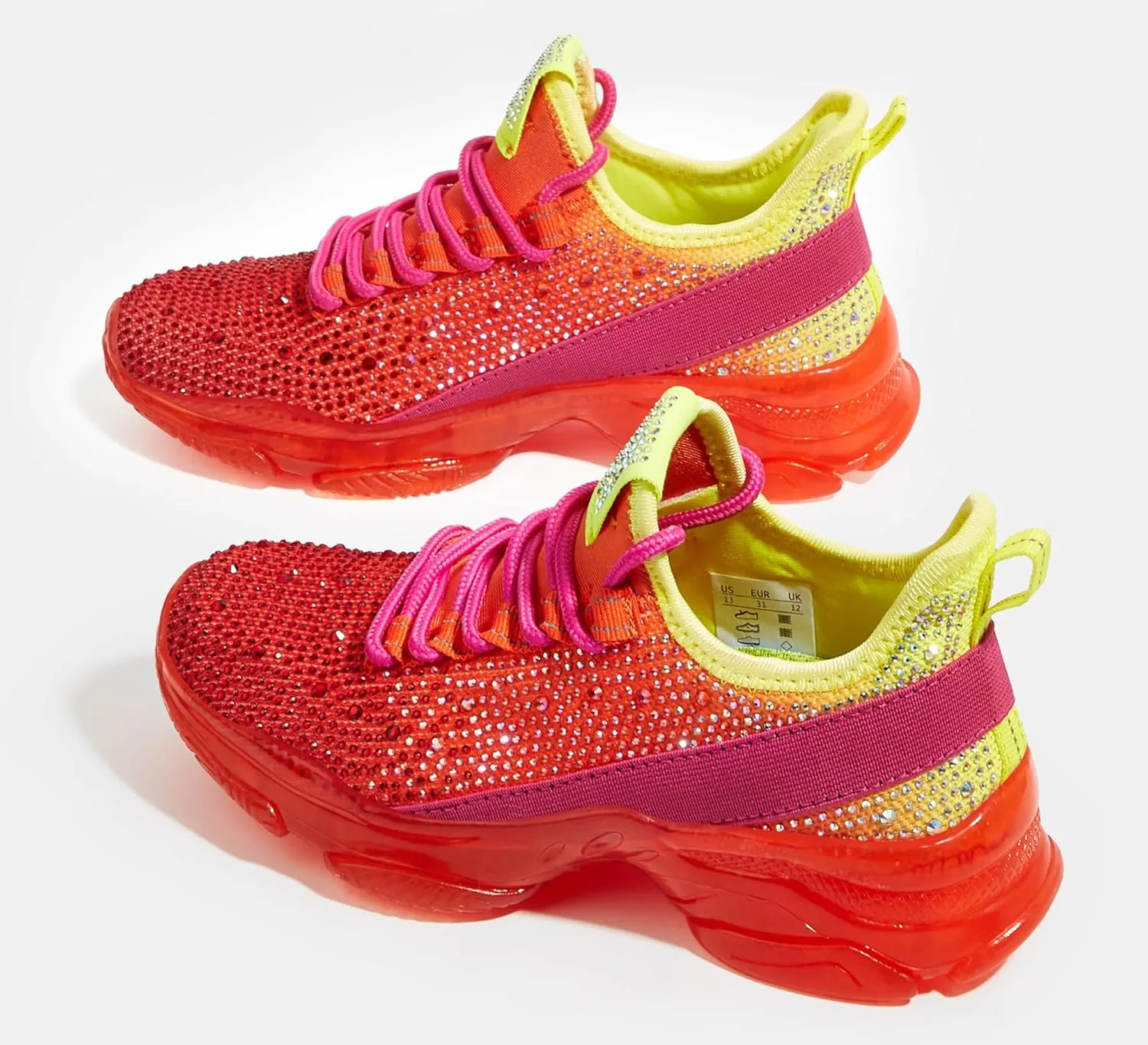 LUCKY STEP Girls Rhinestone Slip On Sneakers Kids Sparkly Lightweight Tennis School Knit Jelly Sole Glitter Walking Shoes Toddler