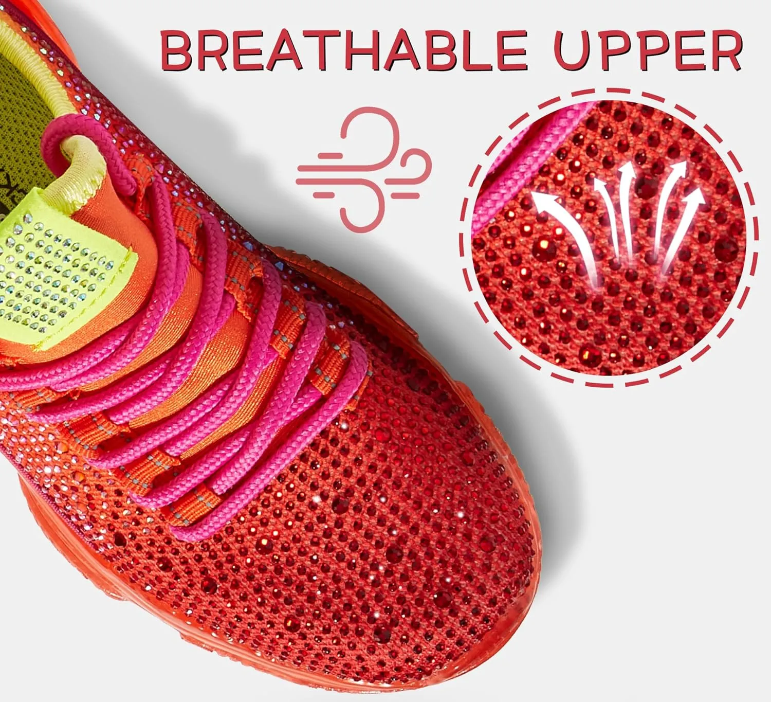 LUCKY STEP Girls Rhinestone Slip On Sneakers Kids Sparkly Lightweight Tennis School Knit Jelly Sole Glitter Walking Shoes Toddler