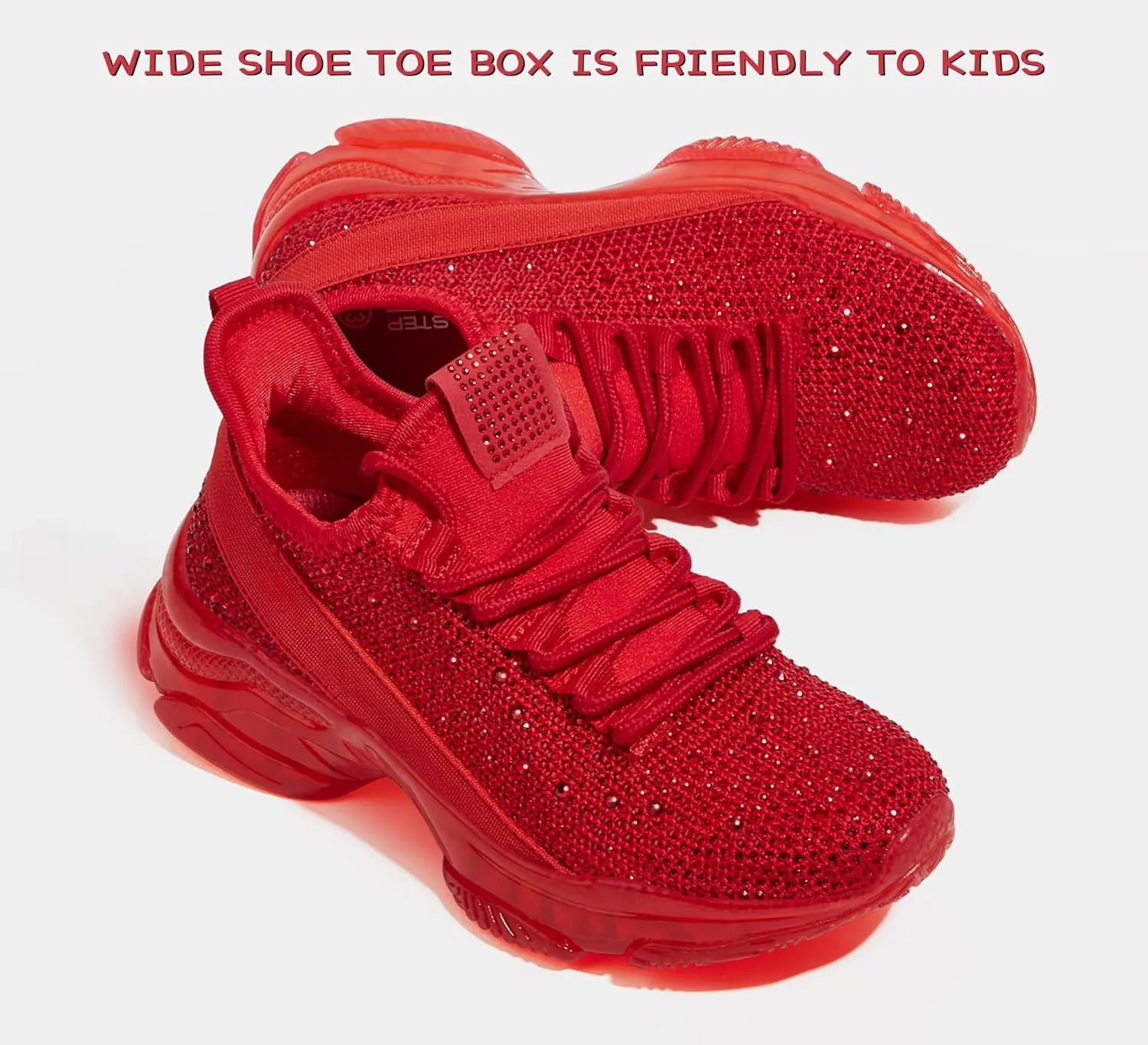 LUCKY STEP Girls Rhinestone Slip On Sneakers Kids Sparkly Lightweight Tennis School Knit Jelly Sole Glitter Walking Shoes Toddler
