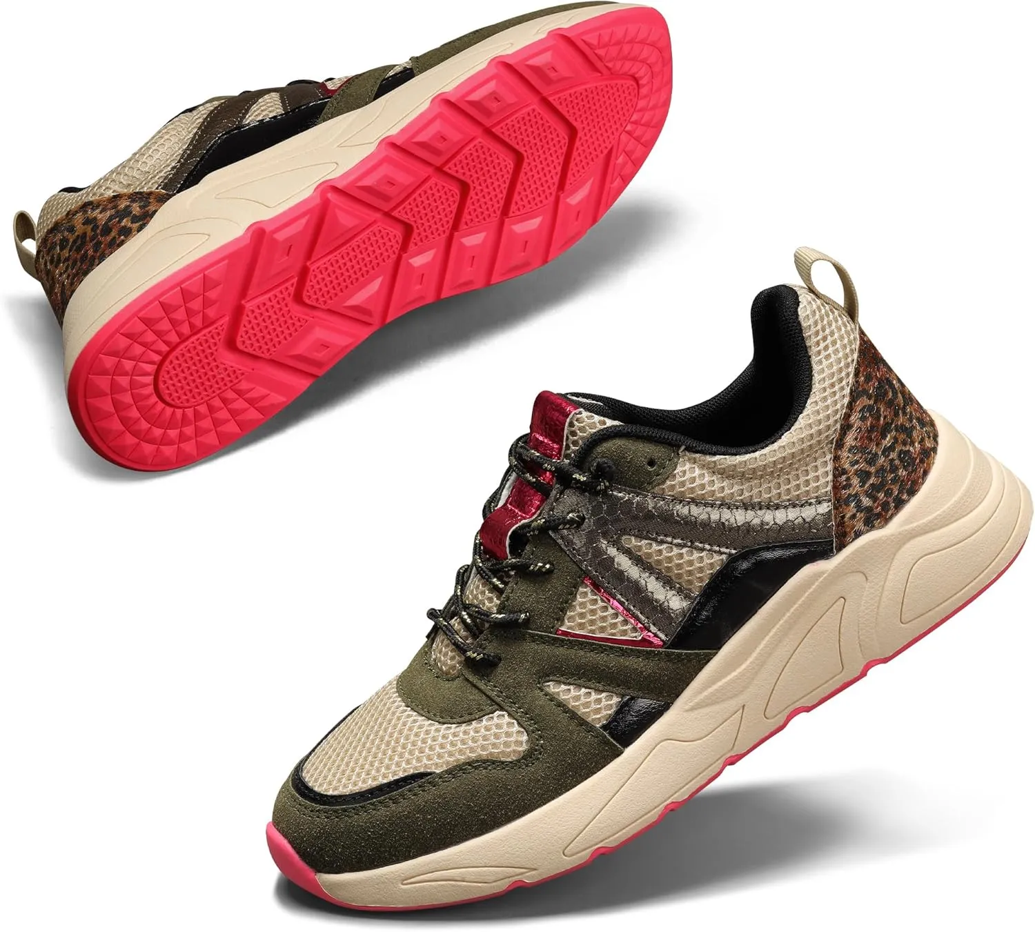 LUCKY STEP Women‘s Fashion Cusual Sneakers Platform Classic Leopard Walking Tennis Travel Shoes Chunky Colorful Lifestyle Sneakers