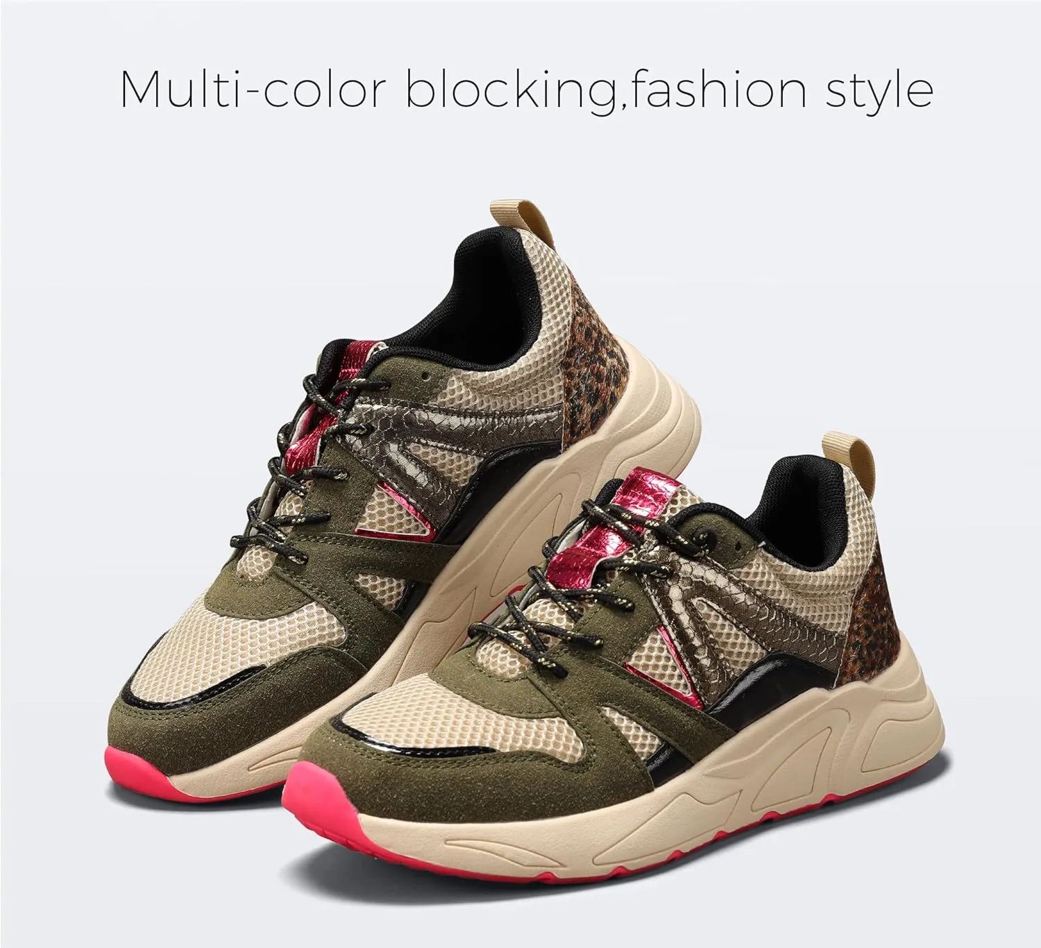 LUCKY STEP Women‘s Fashion Cusual Sneakers Platform Classic Leopard Walking Tennis Travel Shoes Chunky Colorful Lifestyle Sneakers