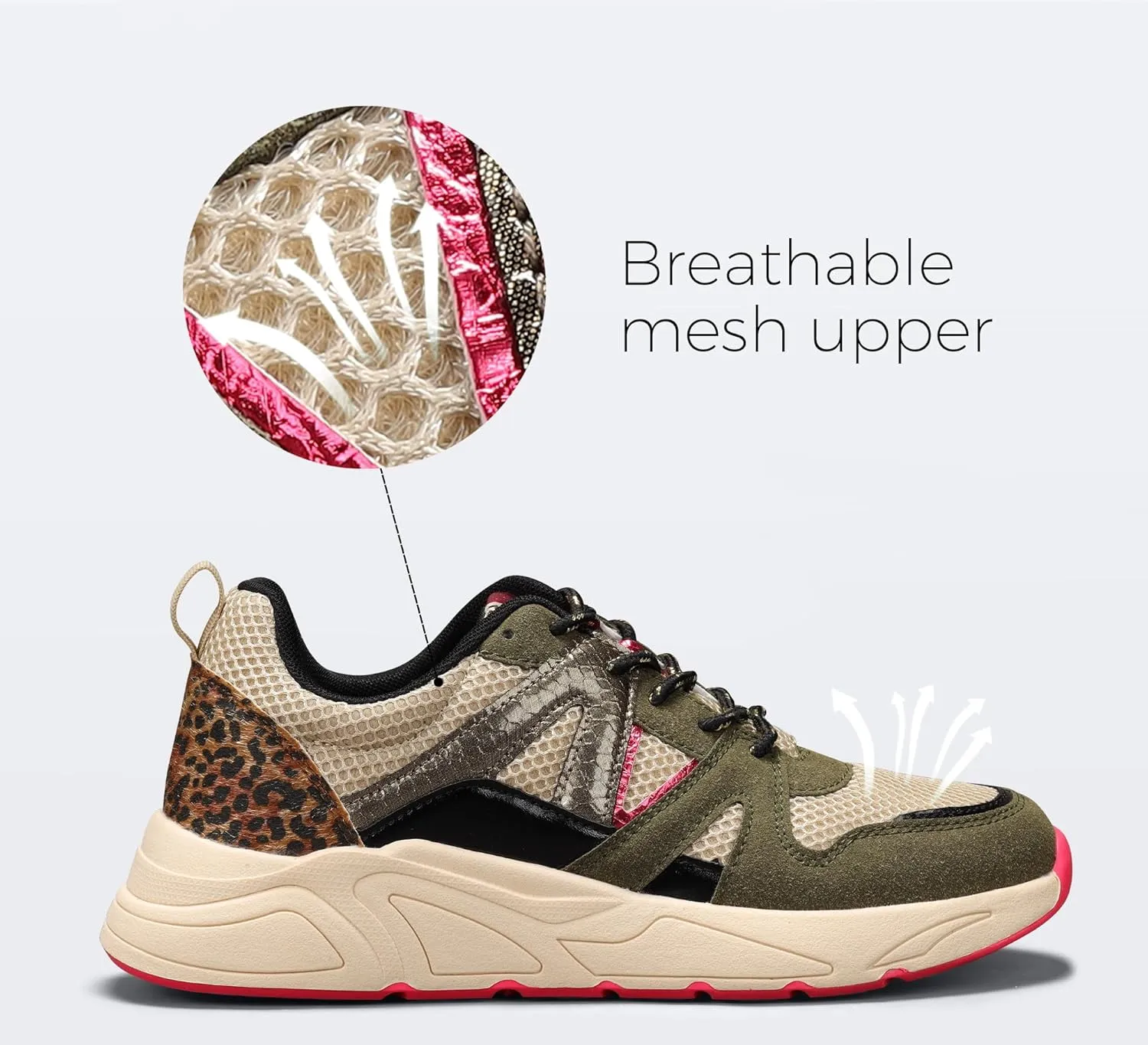 LUCKY STEP Women‘s Fashion Cusual Sneakers Platform Classic Leopard Walking Tennis Travel Shoes Chunky Colorful Lifestyle Sneakers