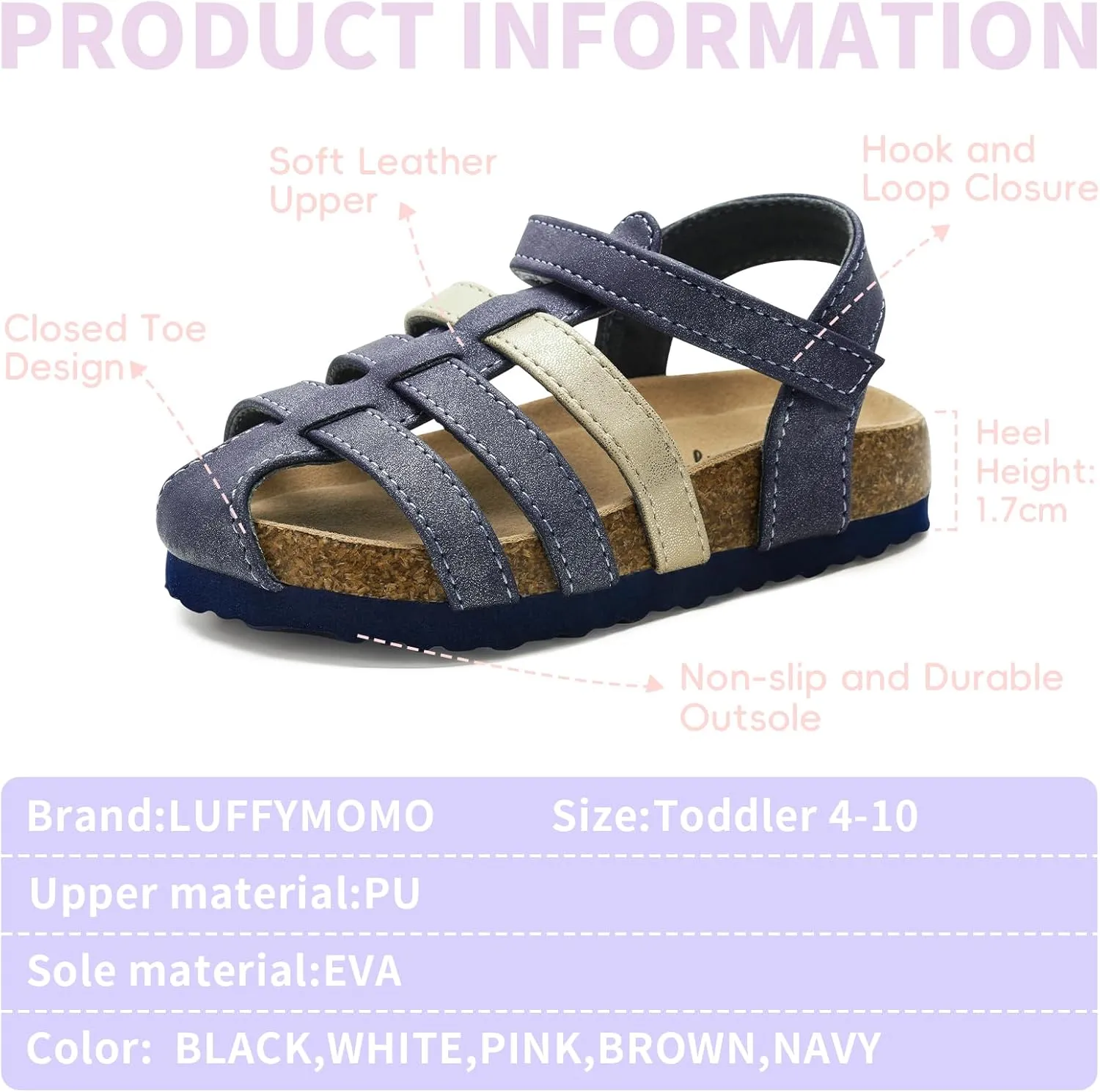 Luffymomo Girls Summer Sandals,Closed Toe Slides Outdoor/Indoor Shoes for Toddler/Little Kid