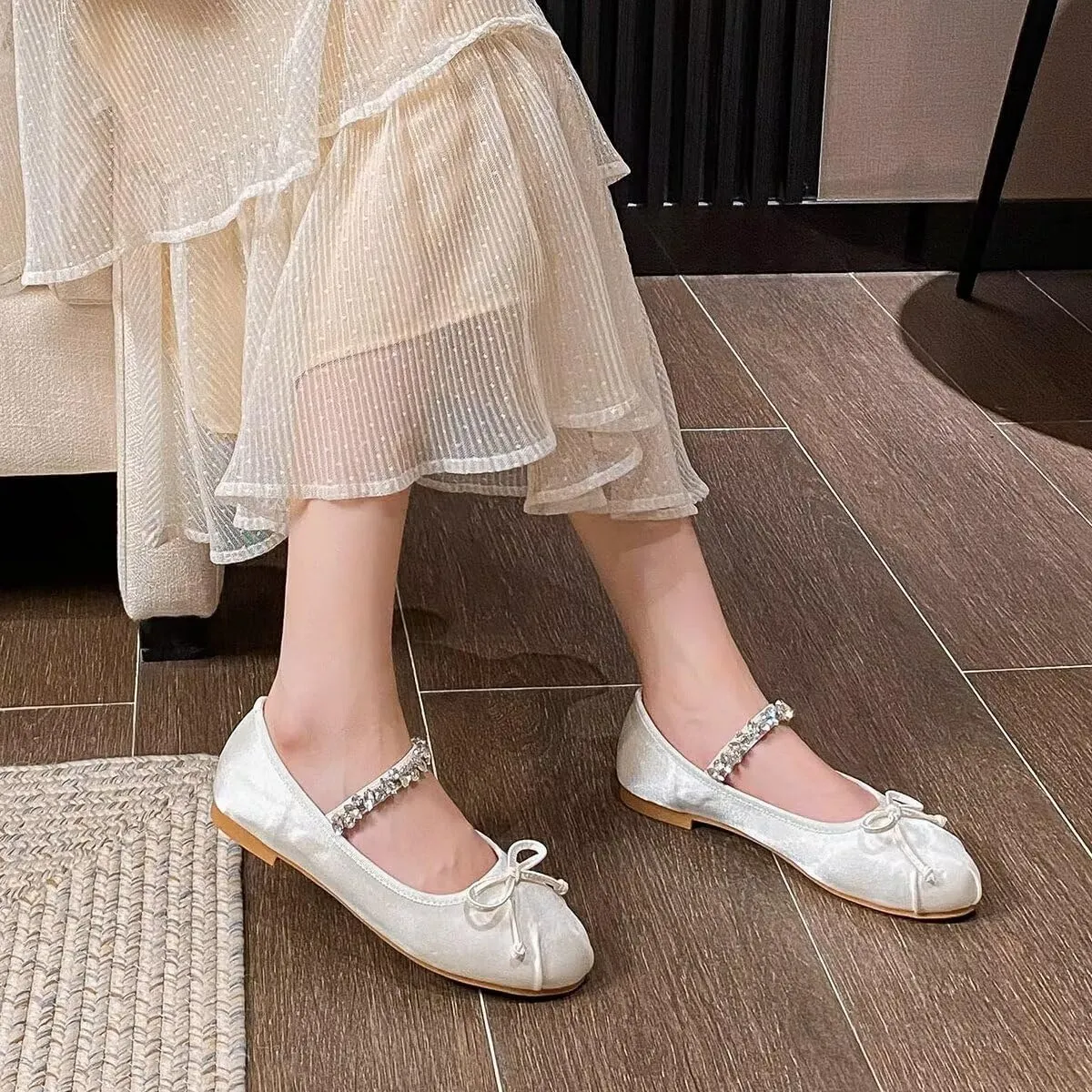 LUXINYU Flats for Women Dressy Square Toe Ankle Strap Mary Jane Shoes Casual Slip On Flats Comfortable Ballet Flats