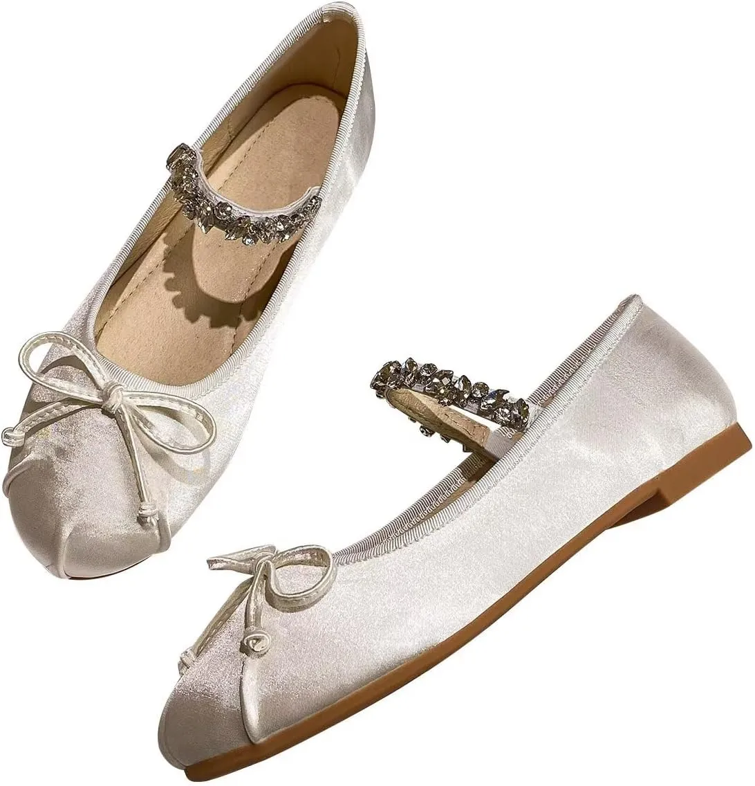 LUXINYU Flats for Women Dressy Square Toe Ankle Strap Mary Jane Shoes Casual Slip On Flats Comfortable Ballet Flats