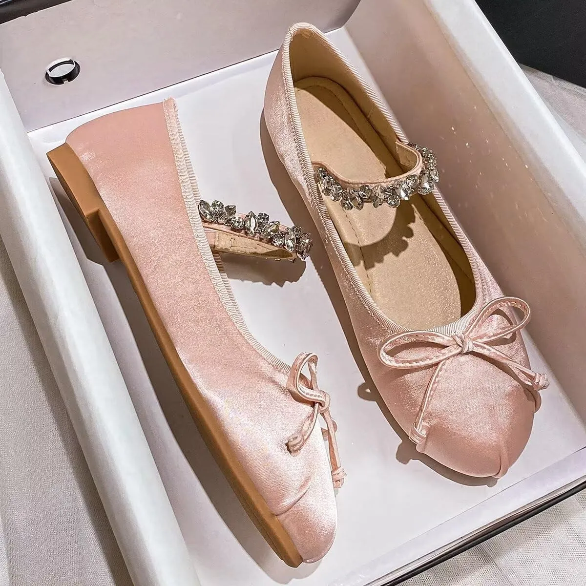 LUXINYU Flats for Women Dressy Square Toe Ankle Strap Mary Jane Shoes Casual Slip On Flats Comfortable Ballet Flats