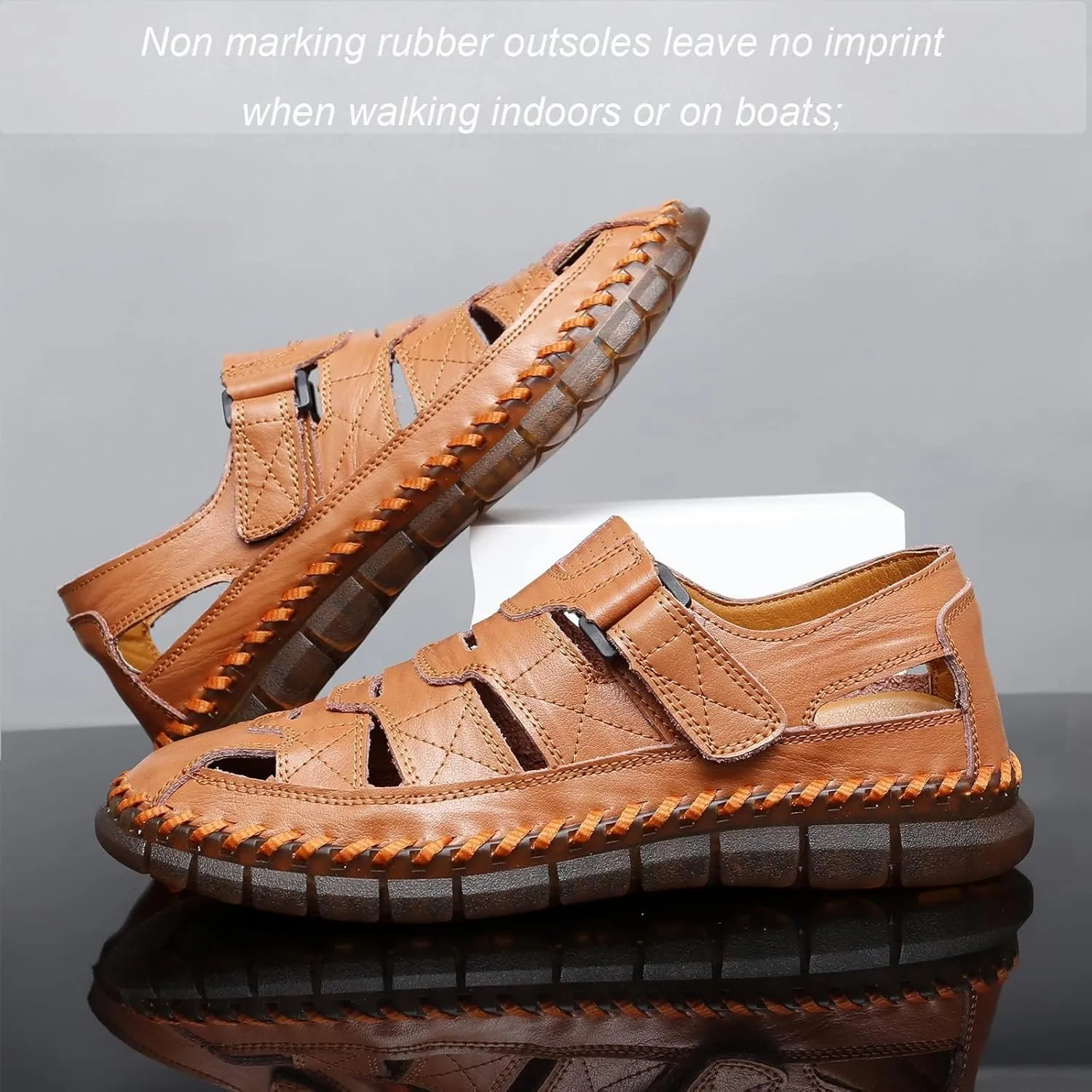 MAIZUN Men's Sandal Leather Casual Closed Toe Beach Fisherman Shoes Outdoor Summer Sports Sandals