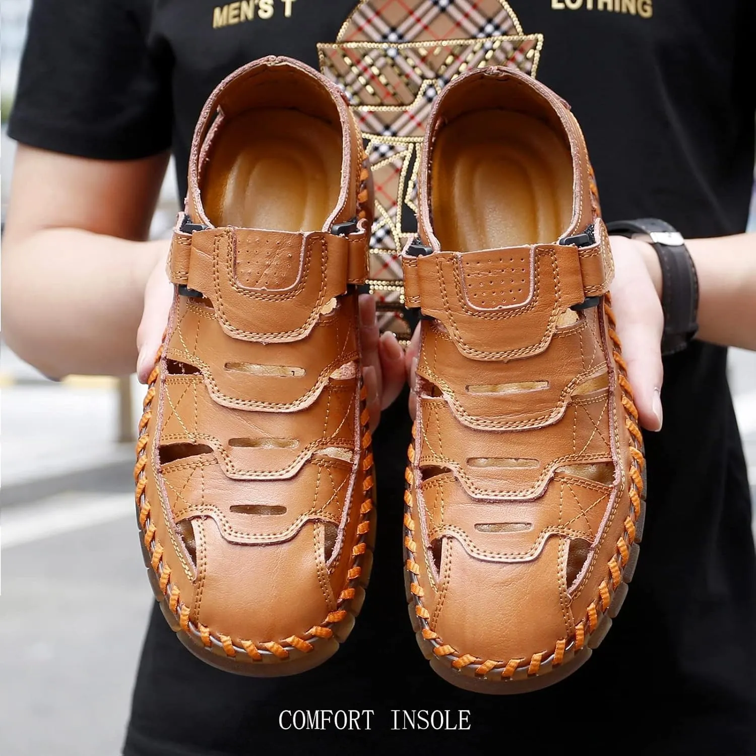 MAIZUN Men's Sandal Leather Casual Closed Toe Beach Fisherman Shoes Outdoor Summer Sports Sandals