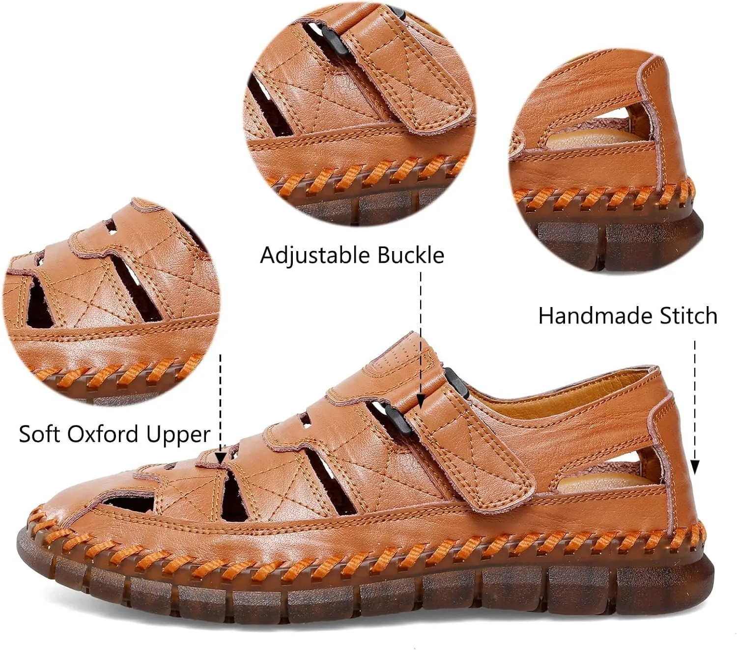 MAIZUN Men's Sandal Leather Casual Closed Toe Beach Fisherman Shoes Outdoor Summer Sports Sandals