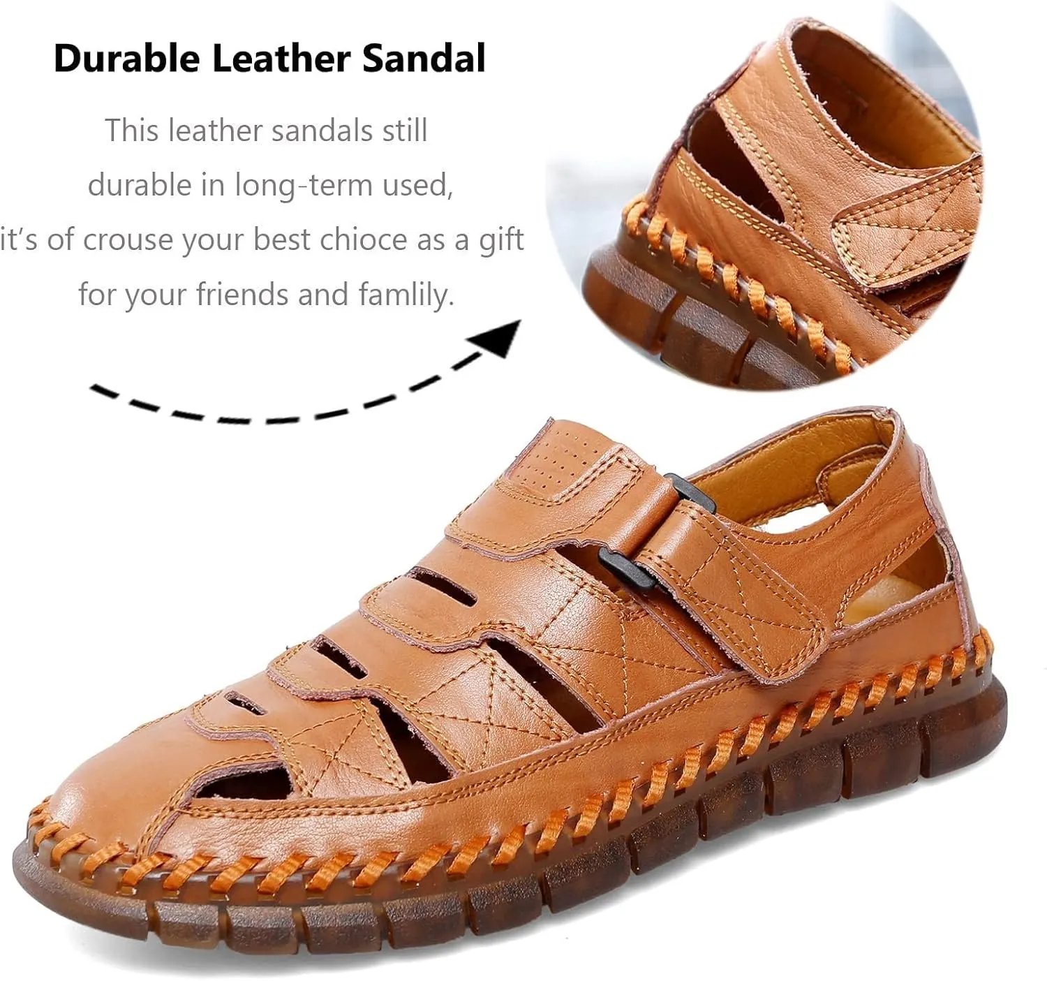 MAIZUN Men's Sandal Leather Casual Closed Toe Beach Fisherman Shoes Outdoor Summer Sports Sandals