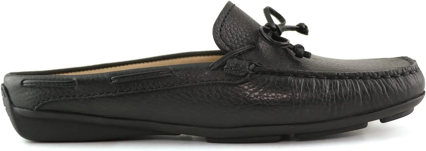 Marc Joseph New York Womens Casual Comfortable Genuine Leather Flat Mules Sandals Closed Toe Backless Lightweight Fashion Loafer with Tiebow Detail Slip-On Slides