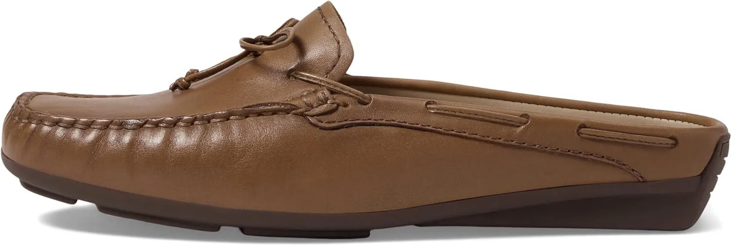 Marc Joseph New York Womens Casual Comfortable Genuine Leather Flat Mules Sandals Closed Toe Backless Lightweight Fashion Loafer with Tiebow Detail Slip-On Slides