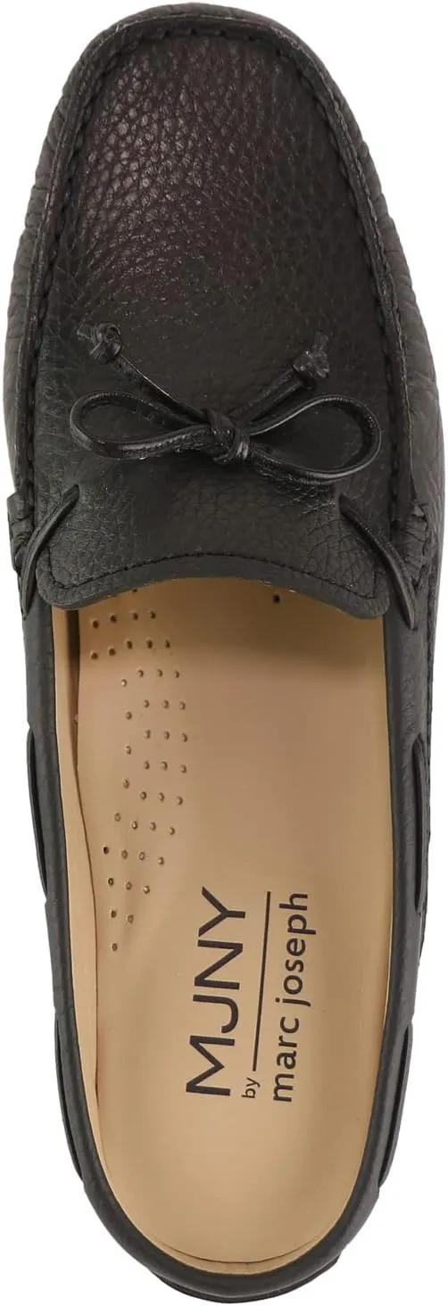 Marc Joseph New York Womens Casual Comfortable Genuine Leather Flat Mules Sandals Closed Toe Backless Lightweight Fashion Loafer with Tiebow Detail Slip-On Slides