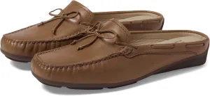 Marc Joseph New York Womens Casual Comfortable Genuine Leather Flat Mules Sandals Closed Toe Backless Lightweight Fashion Loafer with Tiebow Detail Slip-On Slides