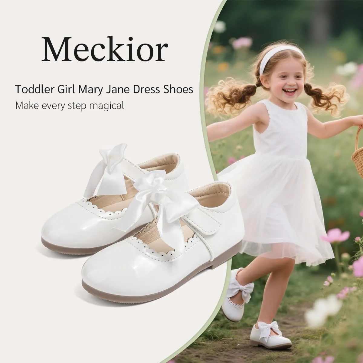 Meckior Toddler Little Girl Mary Jane Dress Shoes Ballet Flats for Girl Party School Shoes Bowknot Princess Shoes