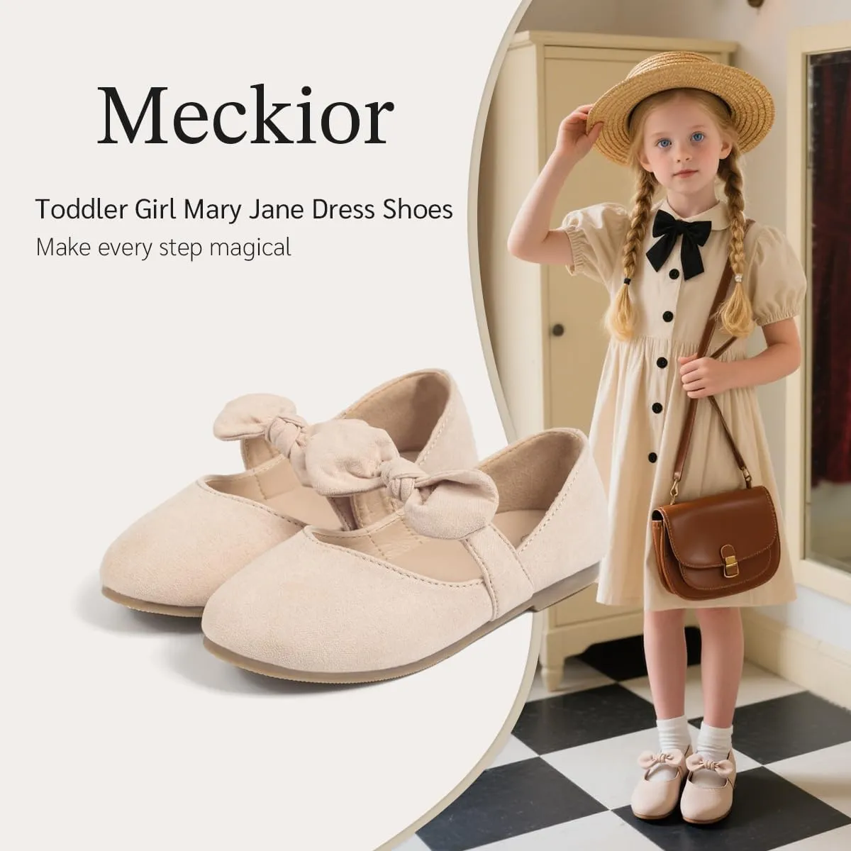 Meckior Toddler Little Girl Mary Jane Dress Shoes Ballet Flats for Girl Party School Shoes Bowknot Princess Shoes
