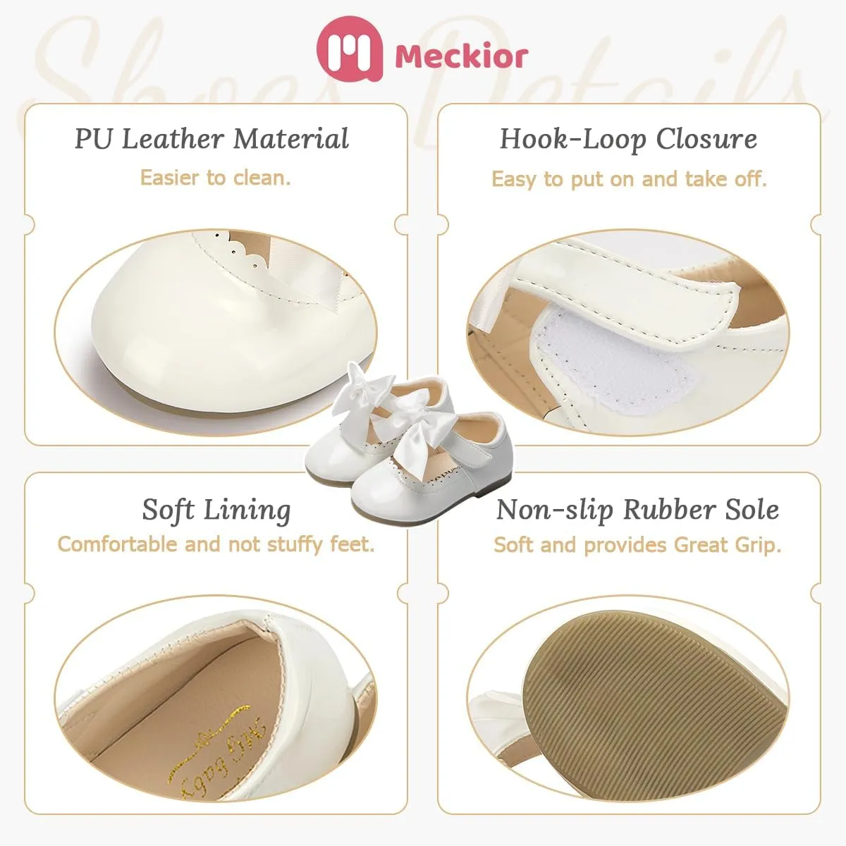 Meckior Toddler Little Girl Mary Jane Dress Shoes Ballet Flats for Girl Party School Shoes Bowknot Princess Shoes