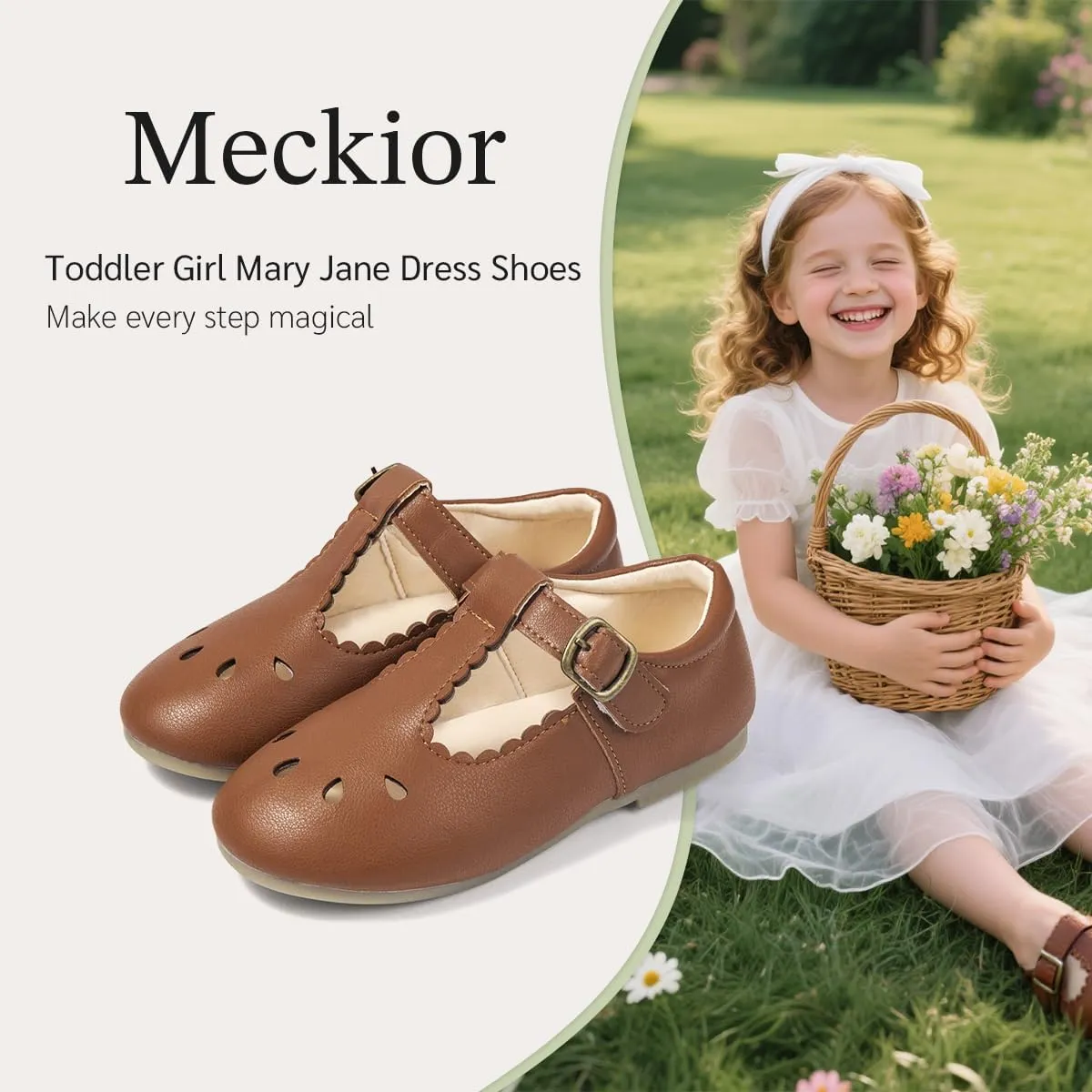 Meckior Toddler Little Girl Mary Jane Dress Shoes Ballet Flats for Girl Party School Shoes Bowknot Princess Shoes