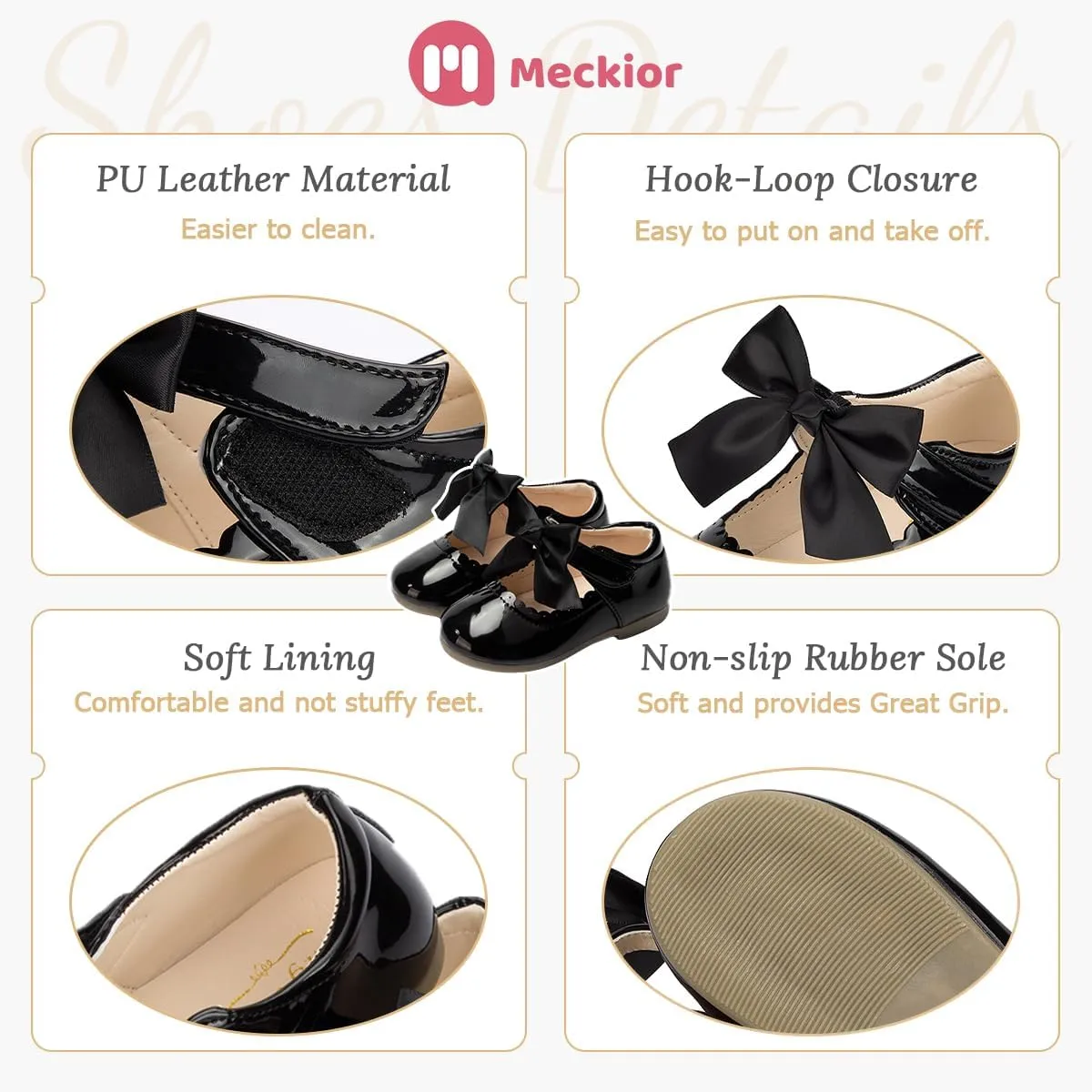 Meckior Toddler Little Girl Mary Jane Dress Shoes Ballet Flats for Girl Party School Shoes Bowknot Princess Shoes