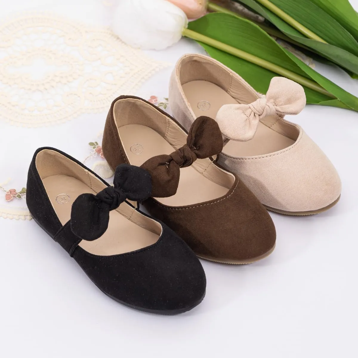Meckior Toddler Little Girl Mary Jane Dress Shoes Ballet Flats for Girl Party School Shoes Bowknot Princess Shoes