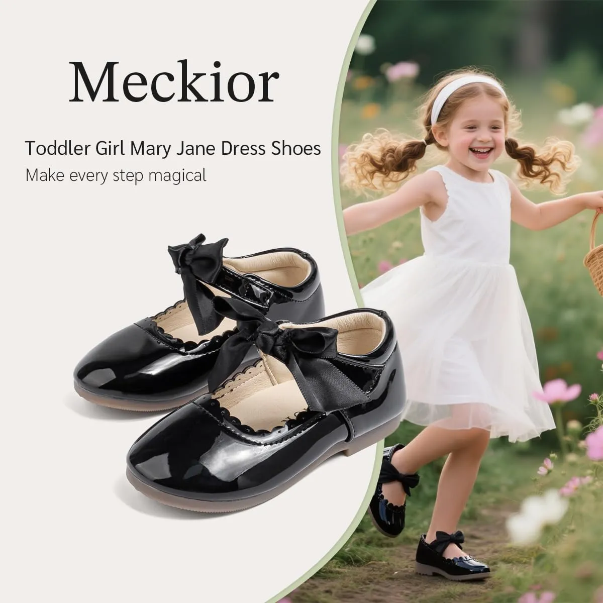 Meckior Toddler Little Girl Mary Jane Dress Shoes Ballet Flats for Girl Party School Shoes Bowknot Princess Shoes