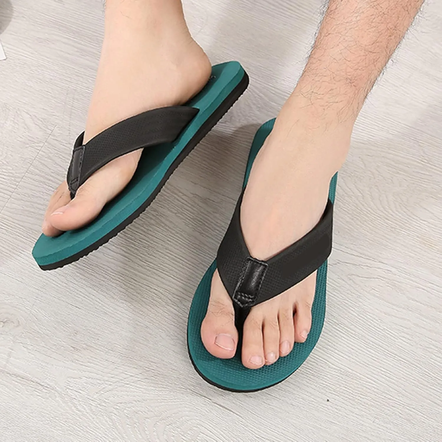 Men Fashion Flip Flops Fashion Flat Beach Sandals Soft Bottom Flat Slippers Flip Flop Socks Men Low Cut (Green, 10)