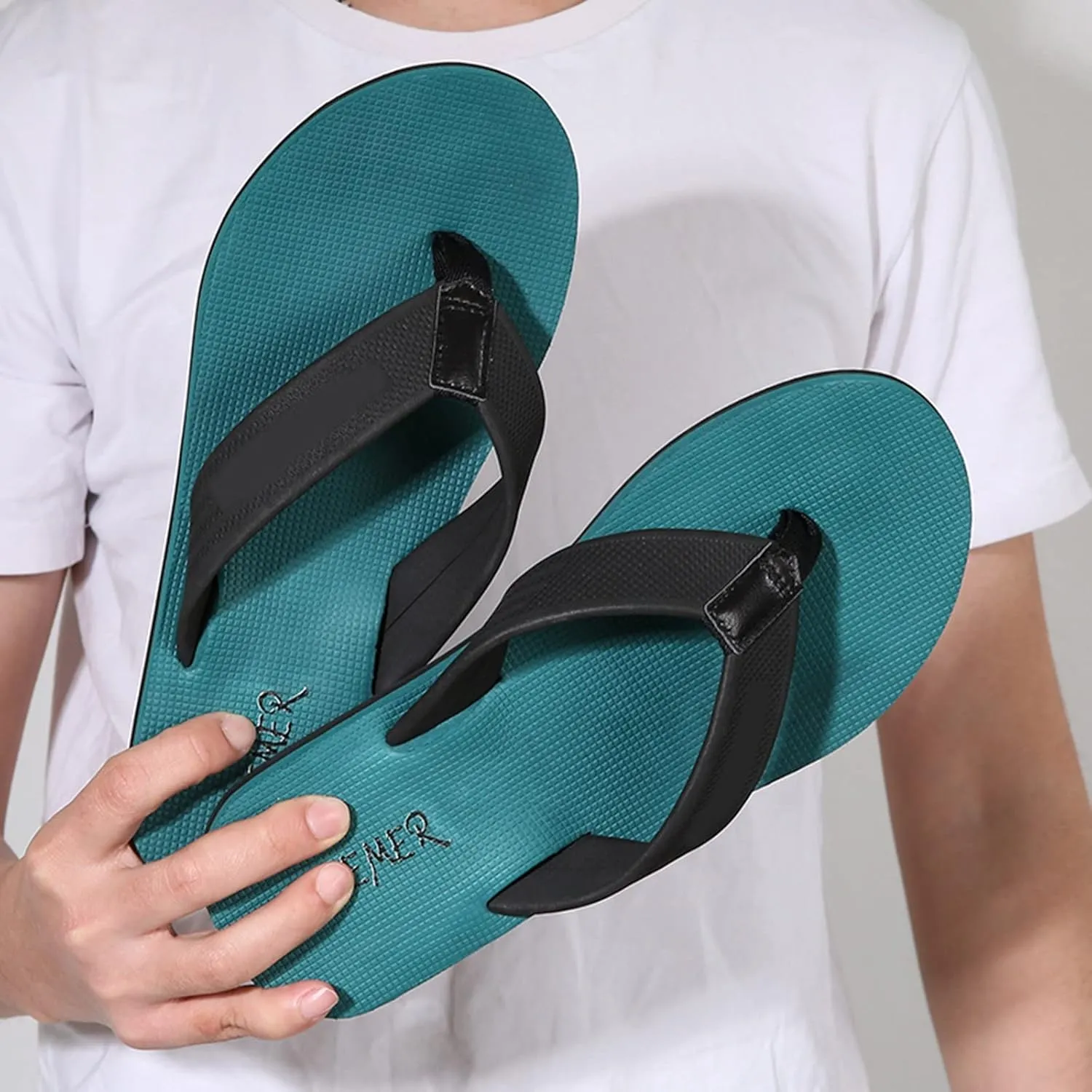 Men Fashion Flip Flops Fashion Flat Beach Sandals Soft Bottom Flat Slippers Flip Flop Socks Men Low Cut (Green, 10)
