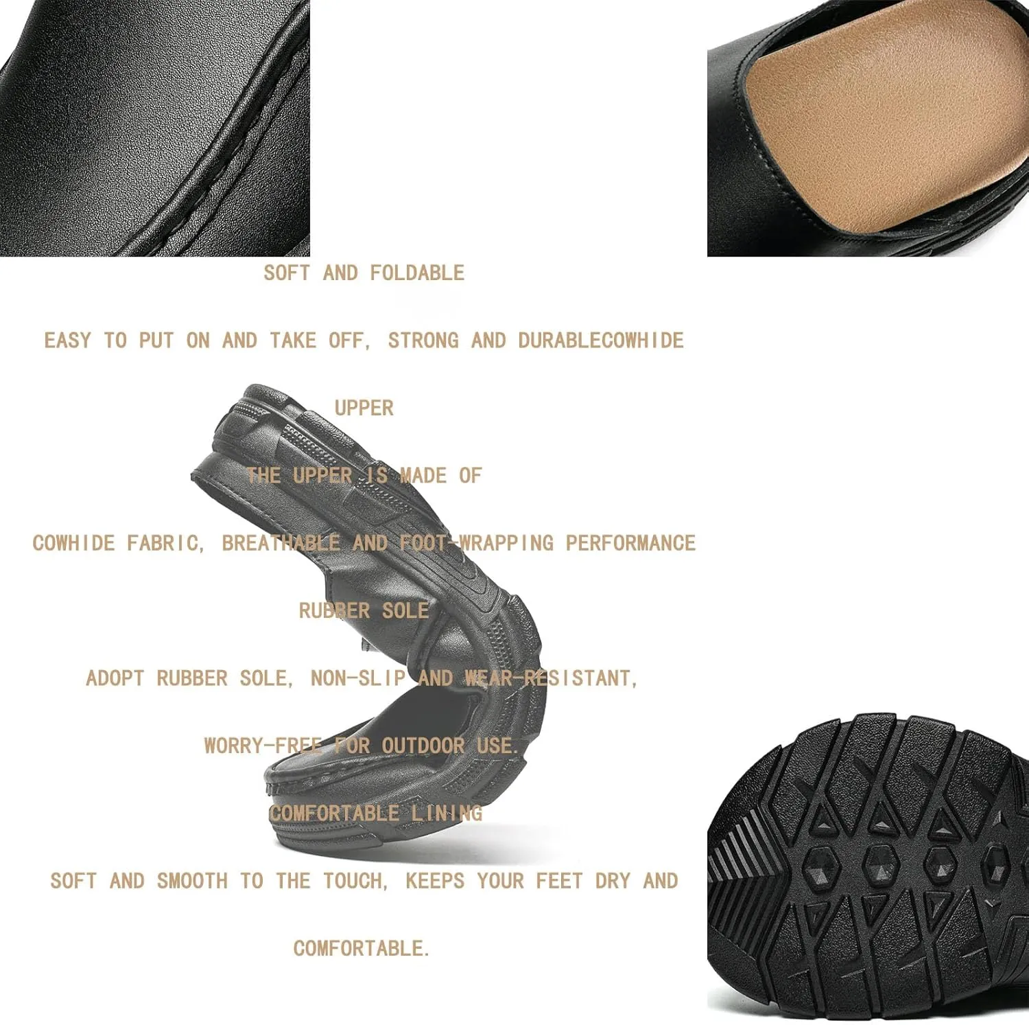 Men Leather Platform Wide Toe Mule Shoes Summer Closed Round Toe Fashion Retro Flat Backless Dress Loafers Shoes Comfortable Anti Slip Lightweight Causal Business Half Slides