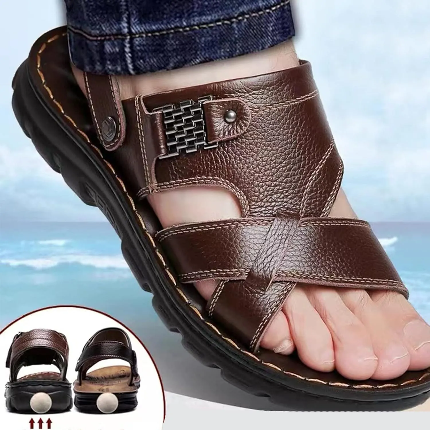 Men Sandals Athletic Summer Beach Slipper Slides Shoes Outdoor Hiking Thong Flip Flops Sandals Sandals Men and (Brown, 8)