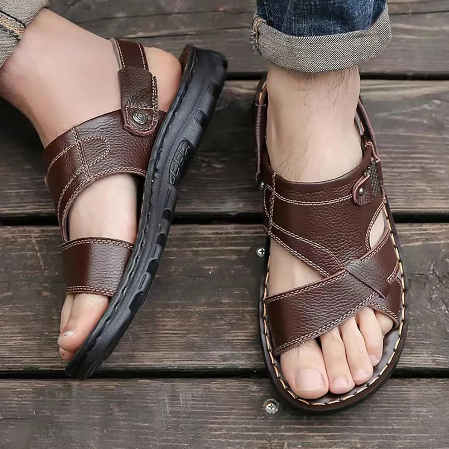 Men Sandals Athletic Summer Beach Slipper Slides Shoes Outdoor Hiking Thong Flip Flops Sandals Sandals Men and (Brown, 8)