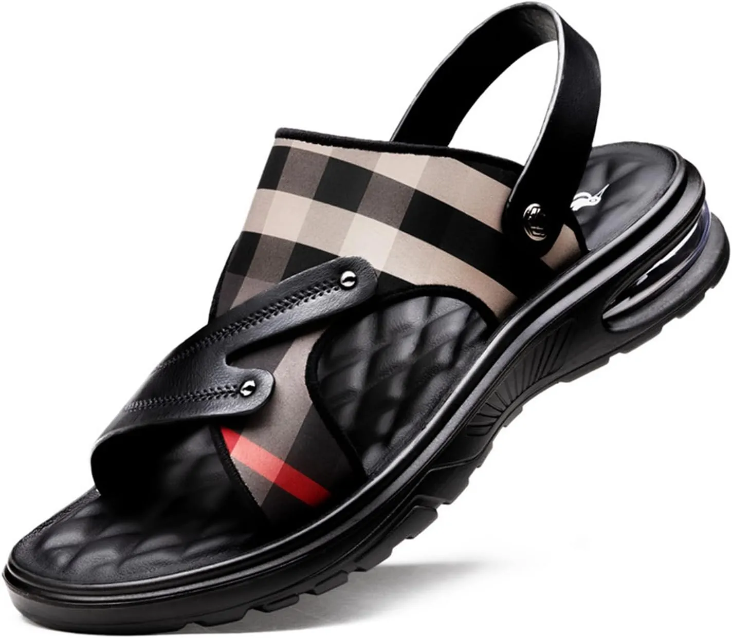 Men's Leather Adjustable Back Strap Flats Sandals Comfort Open Toe Slip-On Non-Slip Dual Use Strap Beach Sandals Casual Summer Air Cushion Slidess