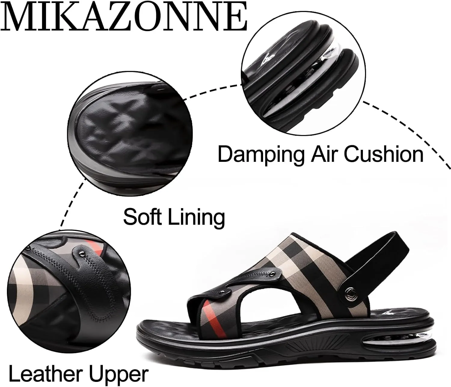 Men's Leather Adjustable Back Strap Flats Sandals Comfort Open Toe Slip-On Non-Slip Dual Use Strap Beach Sandals Casual Summer Air Cushion Slidess