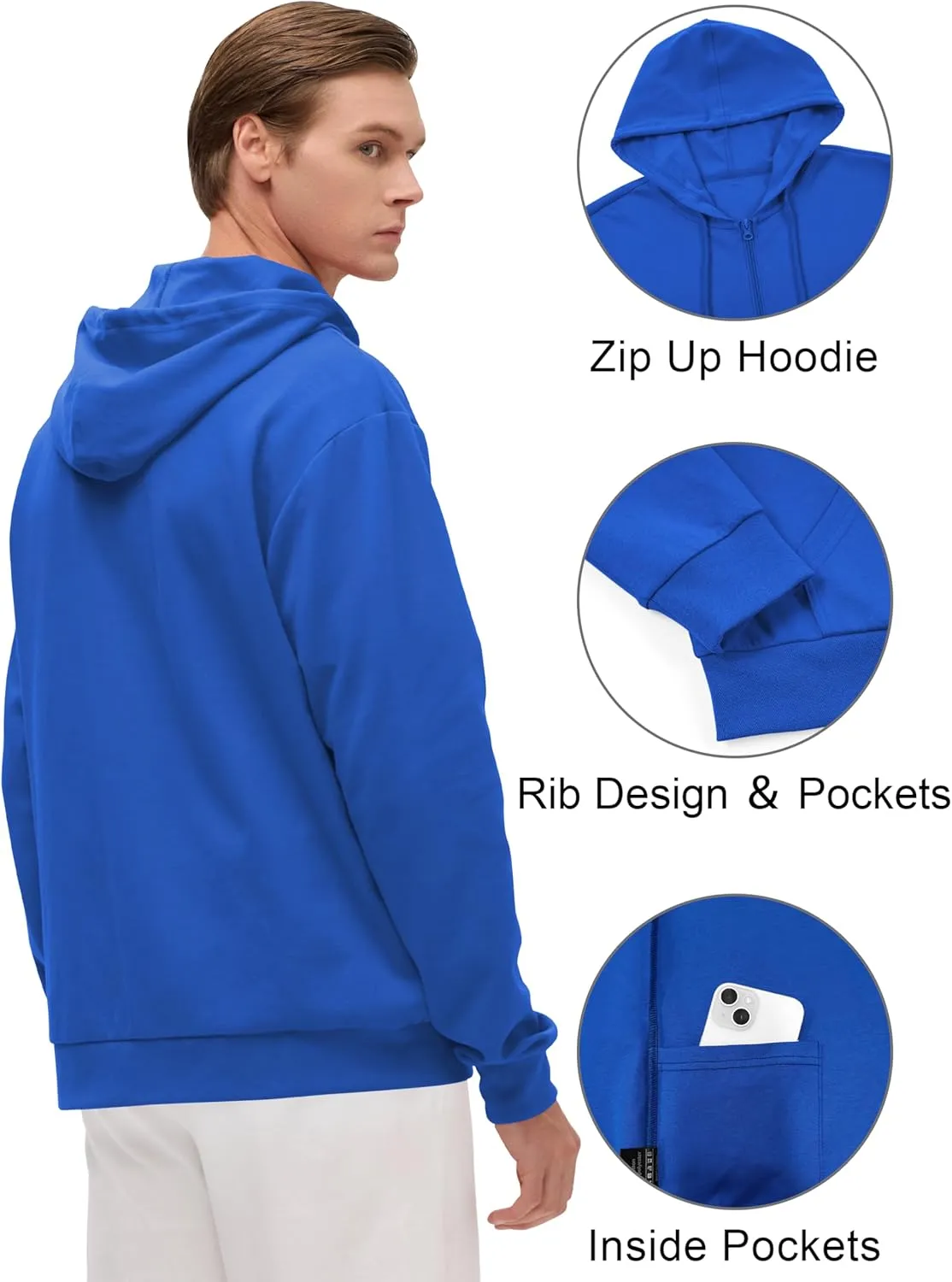 Men's Lightweight Zip Up Hoodie Long Sleeve Sweatshirt Athletic Slim Fit Basic Jacket with Pockets(Regular & Tall)