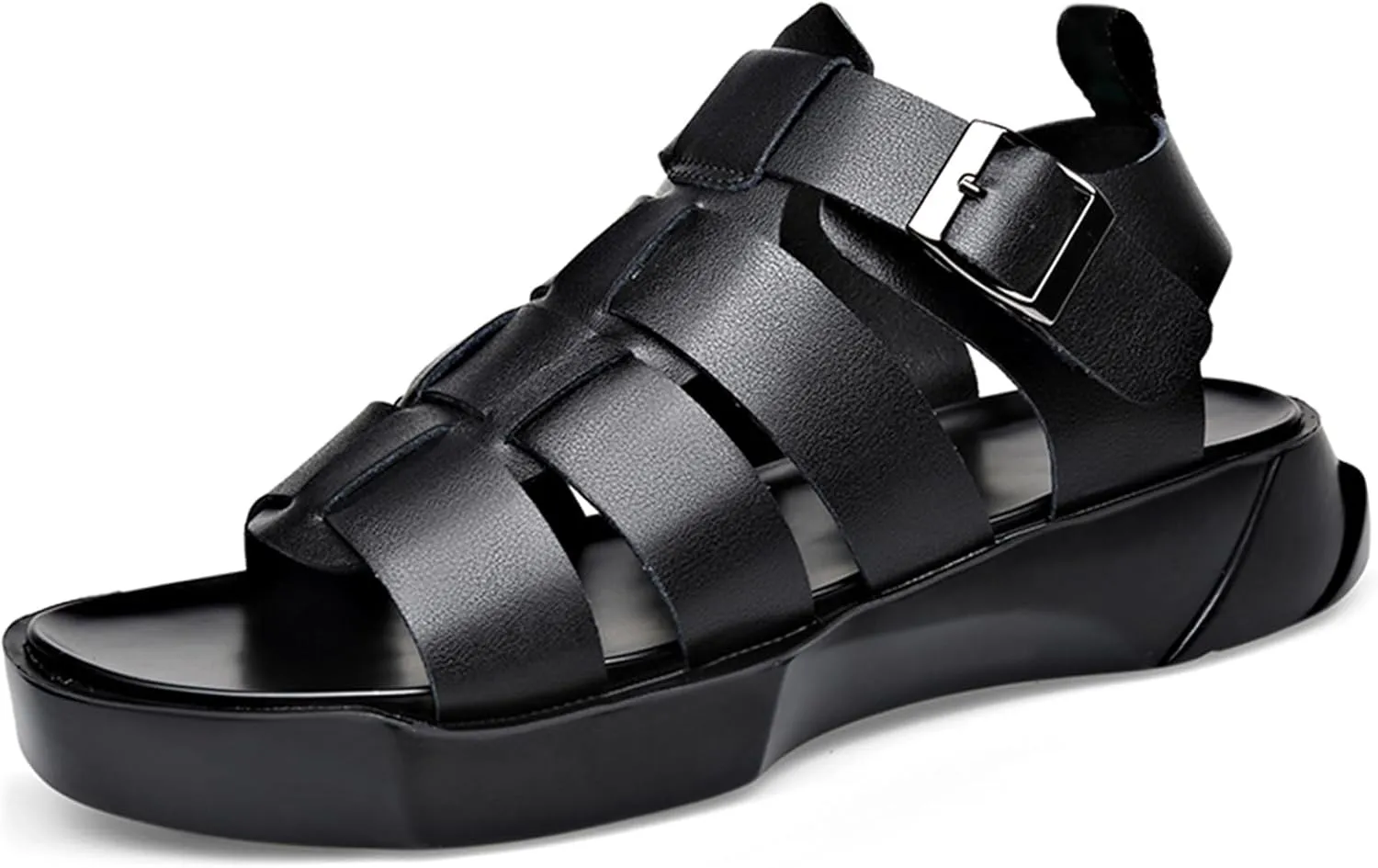 Men's Open Toe Ankle Buckle Sandals,Summer Platform Non-Slip Leather Roman Beach Sandals Outdoor Casual Hollow Driving Walking Shoes