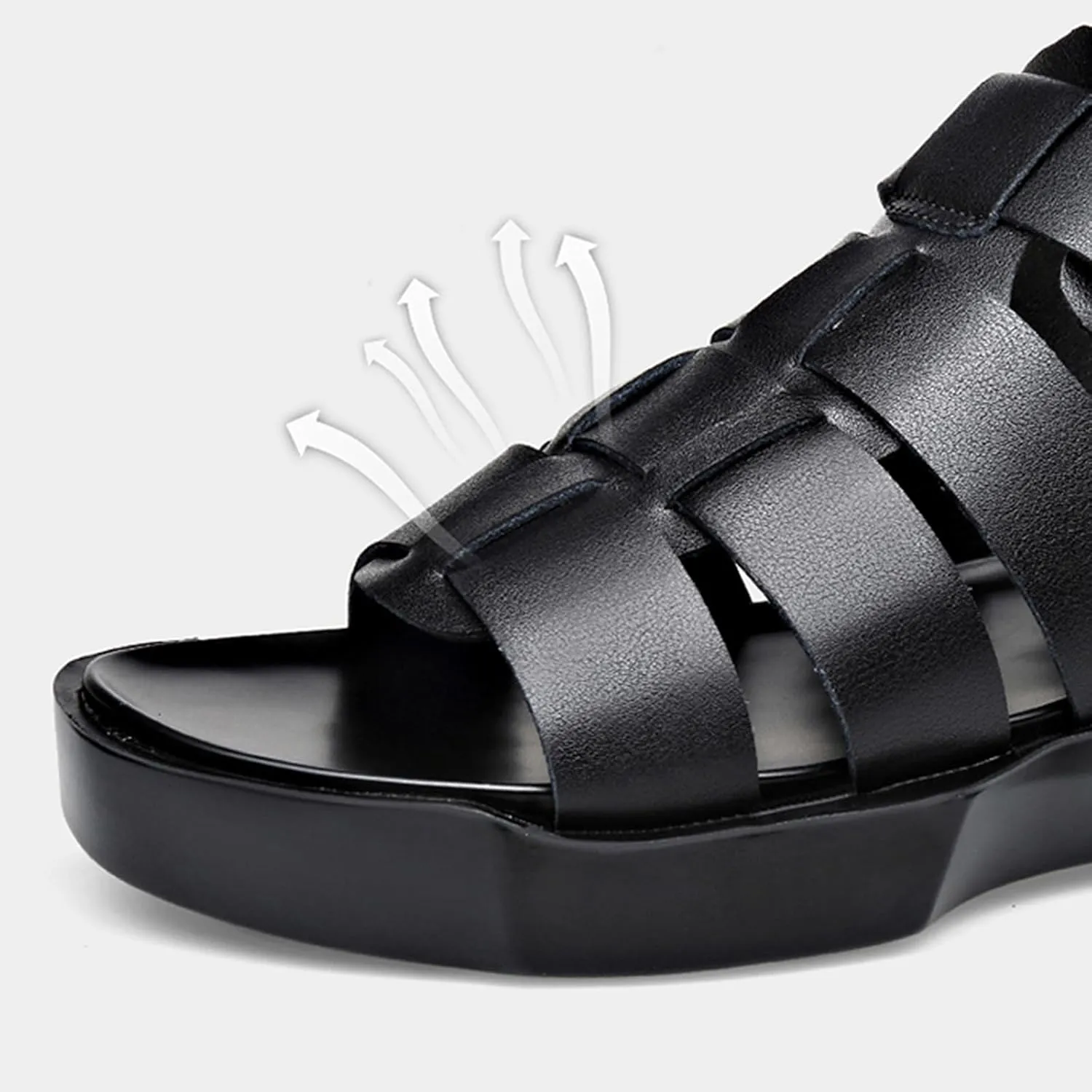 Men's Open Toe Ankle Buckle Sandals,Summer Platform Non-Slip Leather Roman Beach Sandals Outdoor Casual Hollow Driving Walking Shoes