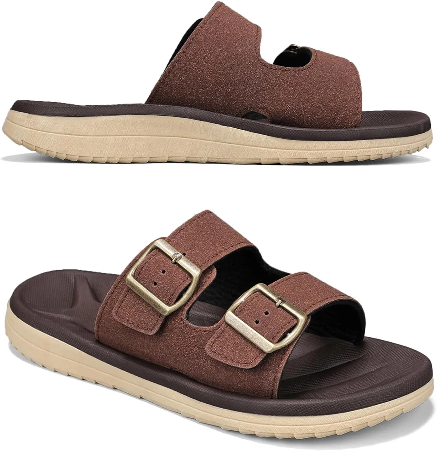 Mens Sandals Adjustable Buckle Straps with Arch Support Lightweight Comfort Beach Sandals Soft Cushion Footbed Summer Slippers Open Toe Slides for Indoor and Outdoor