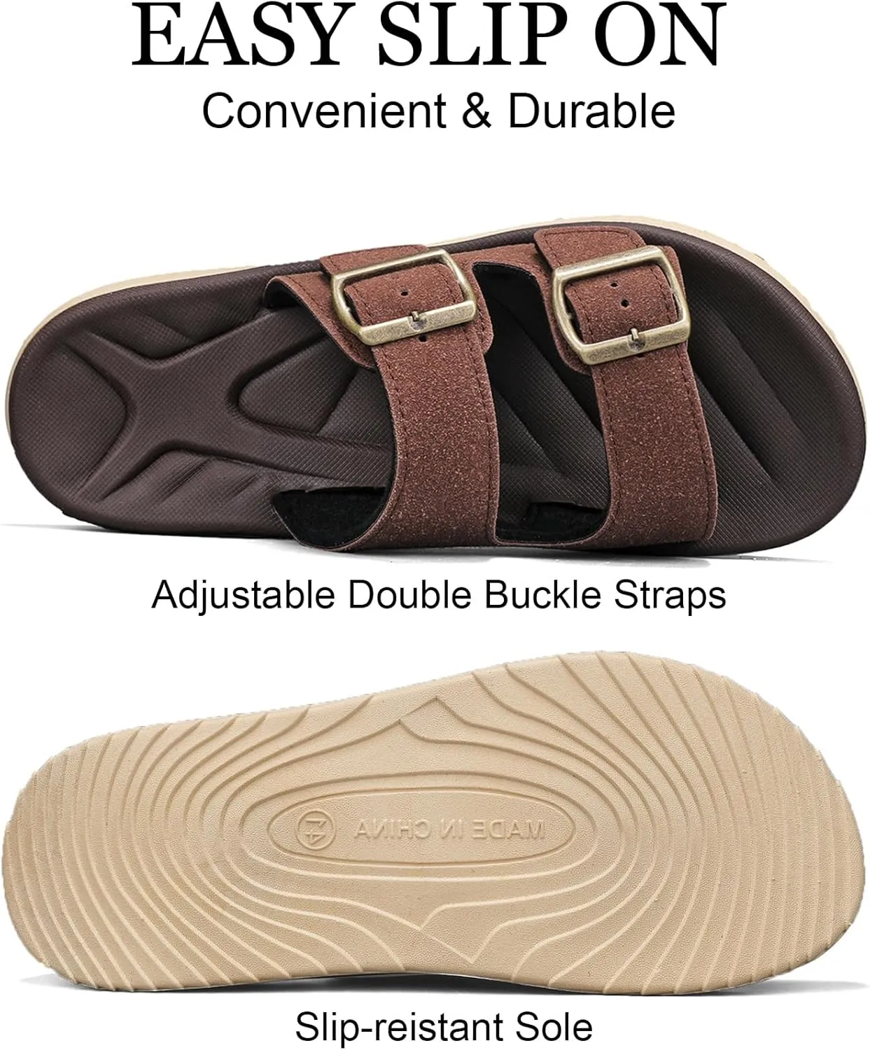 Mens Sandals Adjustable Buckle Straps with Arch Support Lightweight Comfort Beach Sandals Soft Cushion Footbed Summer Slippers Open Toe Slides for Indoor and Outdoor