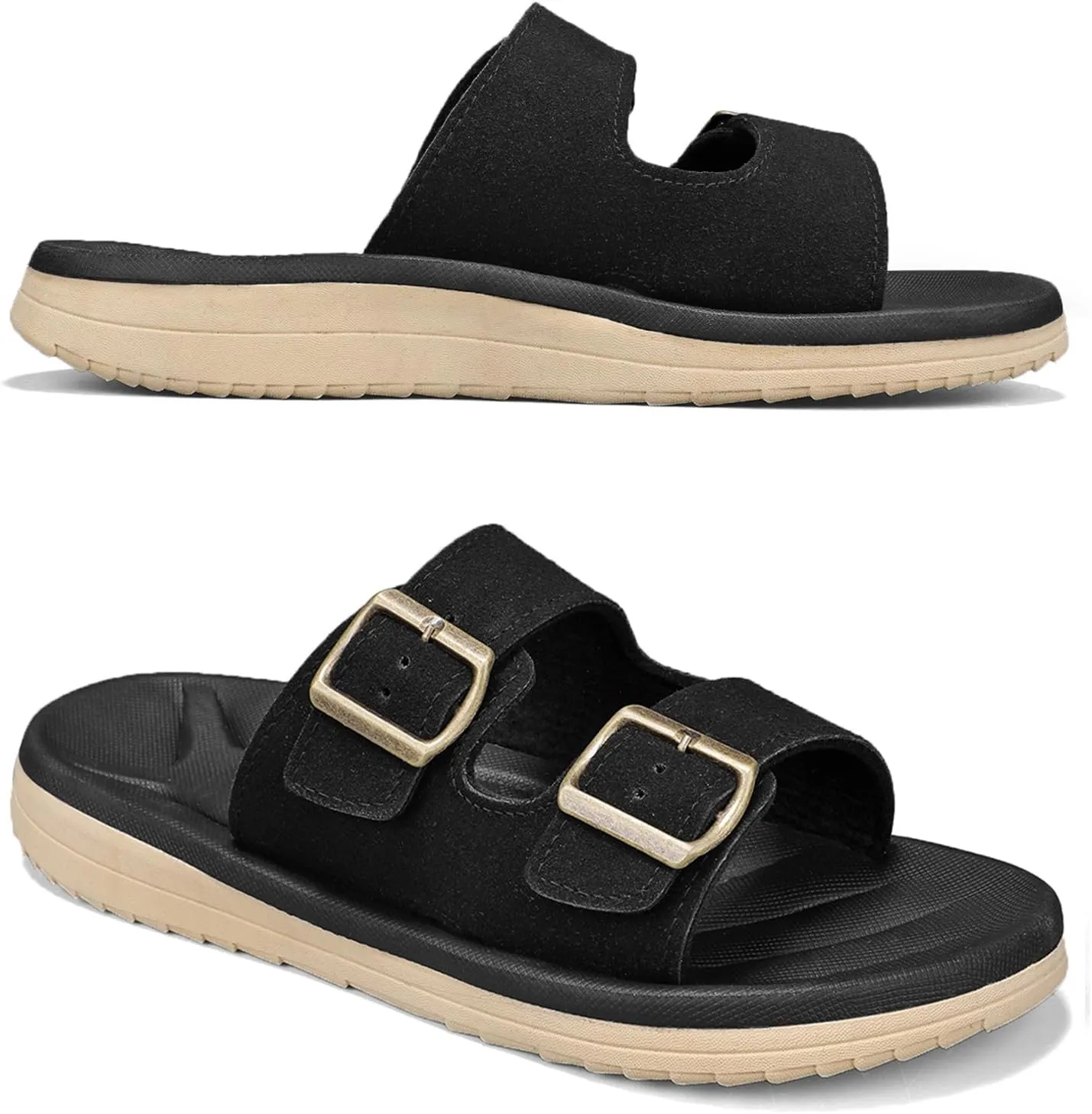 Mens Sandals Adjustable Buckle Straps with Arch Support Lightweight Comfort Beach Sandals Soft Cushion Footbed Summer Slippers Open Toe Slides for Indoor and Outdoor
