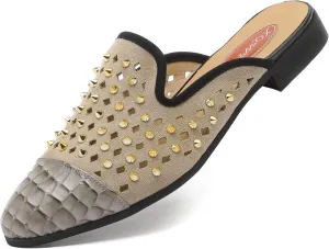 Men's Slip-on Mule Sandals Loafer with Gold Buckle,Fashion Leather Formal Wear Casual Backless Dress Slippers