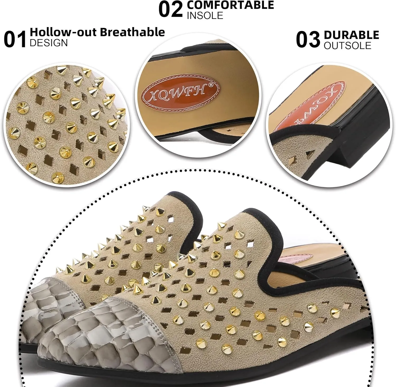 Men's Slip-on Mule Sandals Loafer with Gold Buckle,Fashion Leather Formal Wear Casual Backless Dress Slippers