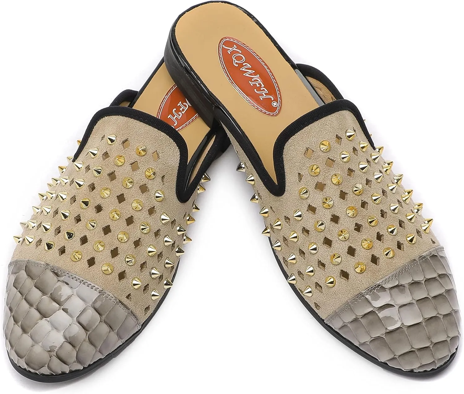 Men's Slip-on Mule Sandals Loafer with Gold Buckle,Fashion Leather Formal Wear Casual Backless Dress Slippers