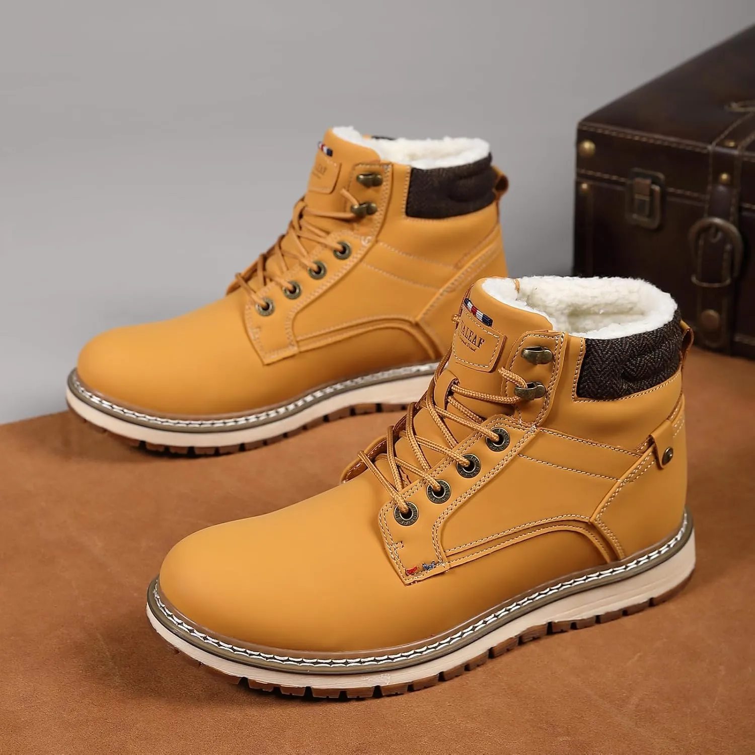 Mens Snow Boots Warm Winter Boots Non Slip Outdoor Fur Lined Shoes