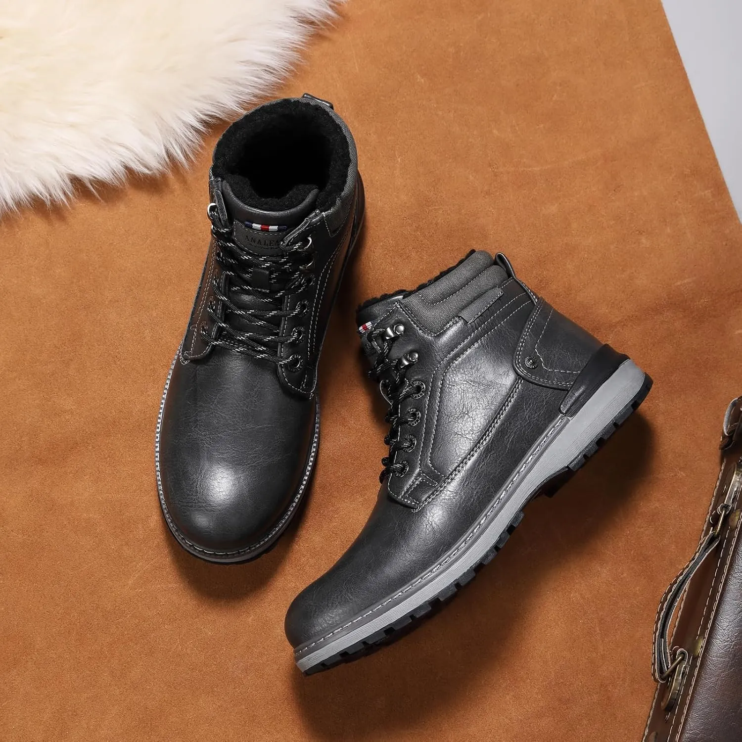 Mens Snow Boots Warm Winter Boots Non Slip Outdoor Fur Lined Shoes