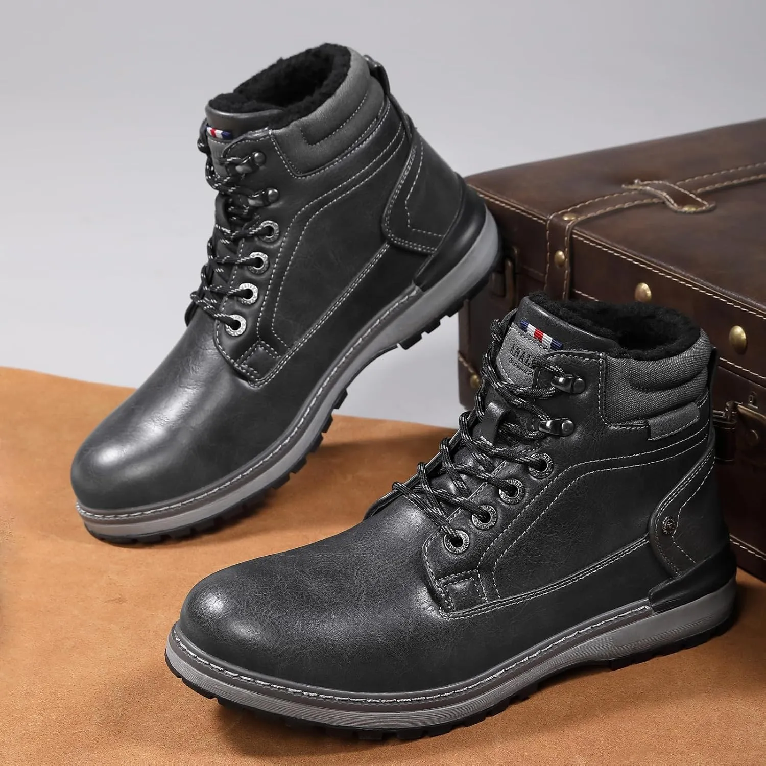 Mens Snow Boots Warm Winter Boots Non Slip Outdoor Fur Lined Shoes