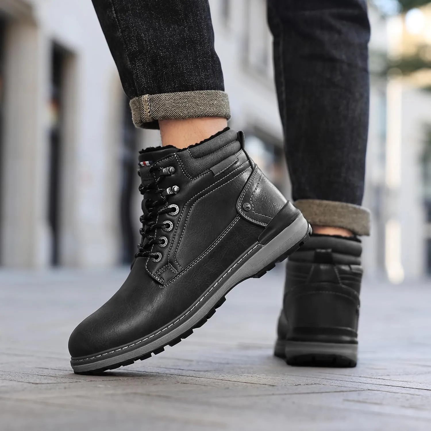 Mens Snow Boots Warm Winter Boots Non Slip Outdoor Fur Lined Shoes