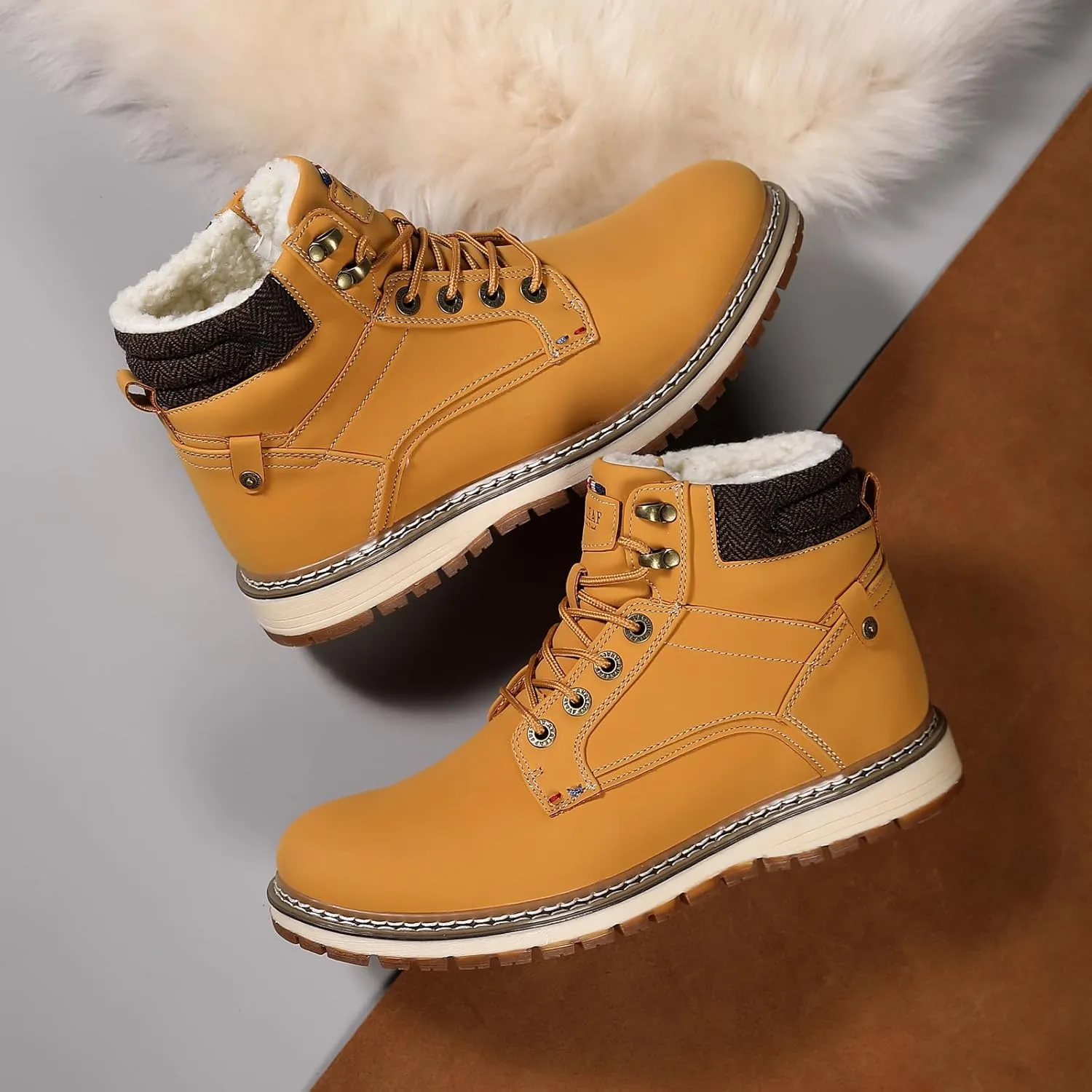 Mens Snow Boots Warm Winter Boots Non Slip Outdoor Fur Lined Shoes