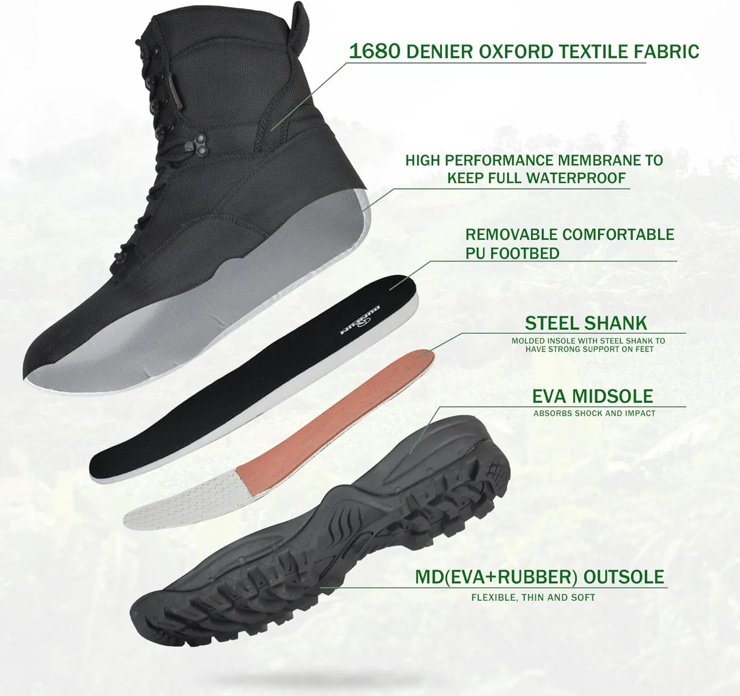 Men's Waterproof Military Tactical Boots Lightweight Work Boot Insulated Hunting Boots, 8 Inches Lace-up Outdoor Boots, 400g Thinsulate