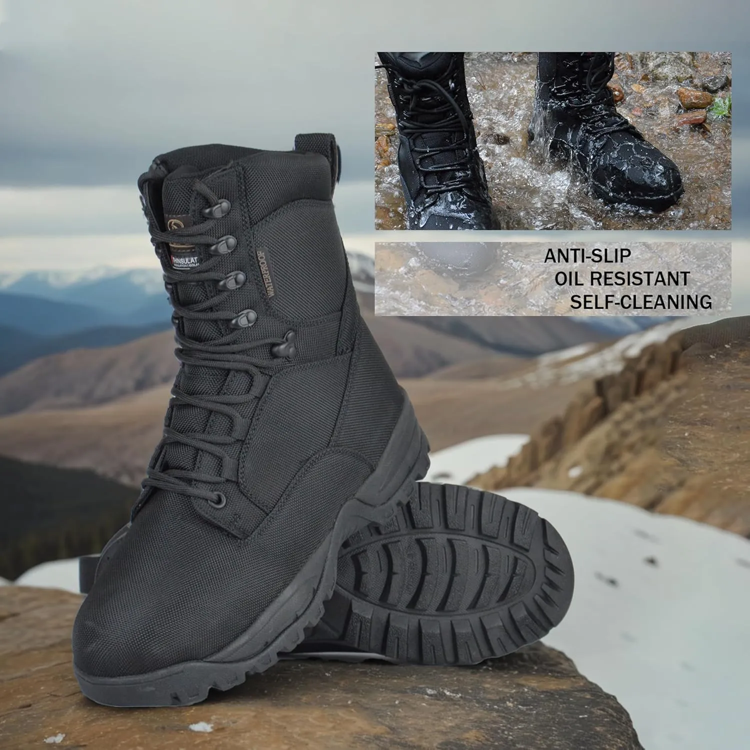 Men's Waterproof Military Tactical Boots Lightweight Work Boot Insulated Hunting Boots, 8 Inches Lace-up Outdoor Boots, 400g Thinsulate