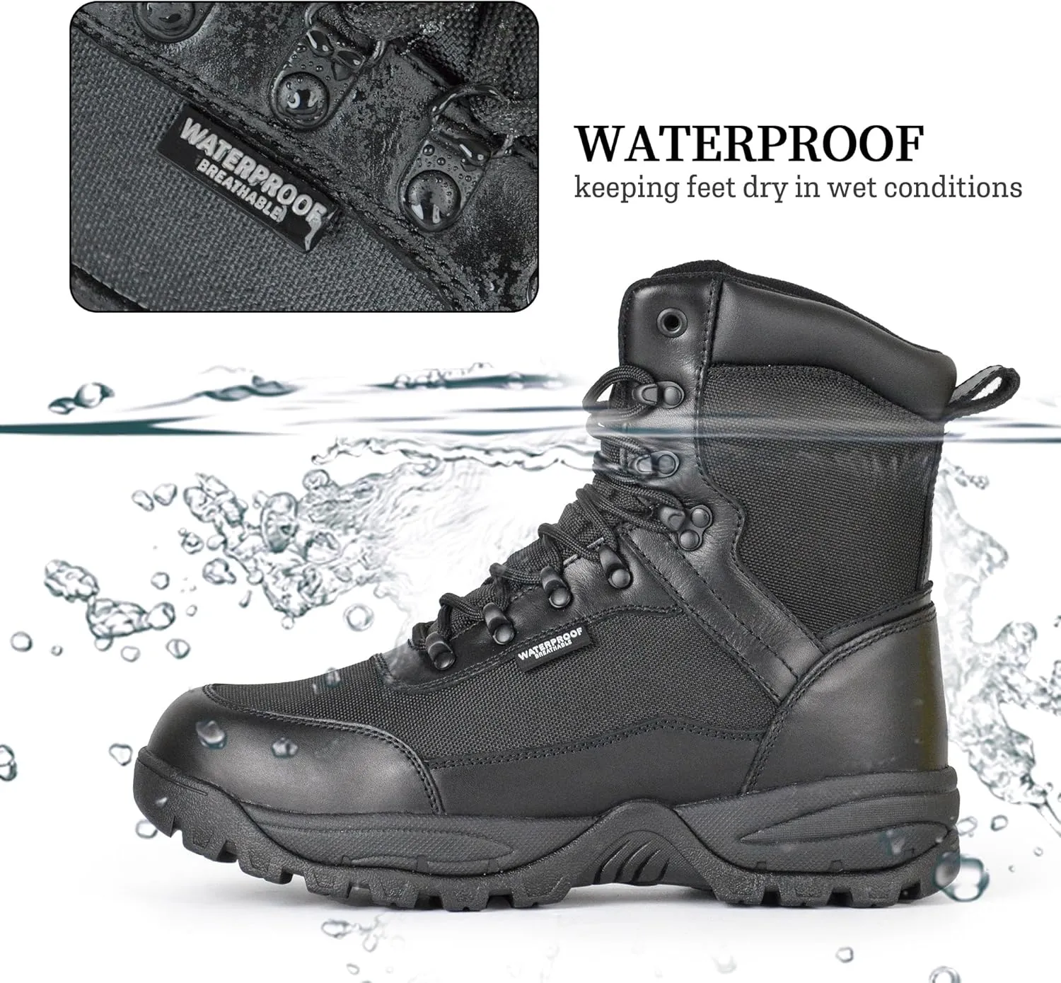 Men's Waterproof Military Tactical Work Boots 8 Inch Lightweight Leather Combat Boot, 400g Thinsulate